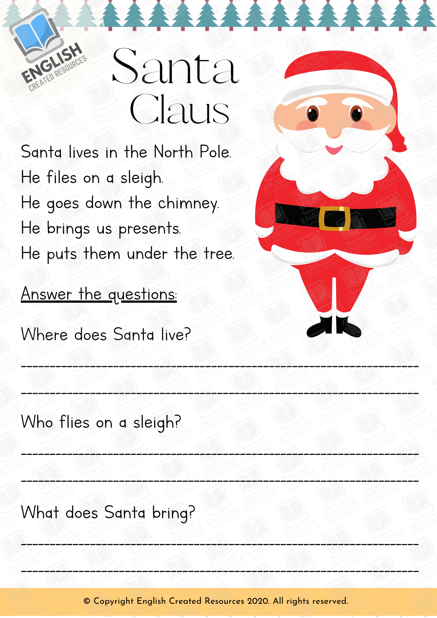 Christmas Reading Comprehension Grade 1 - English Created throughout Free Printable Christmas Reading Comprehension