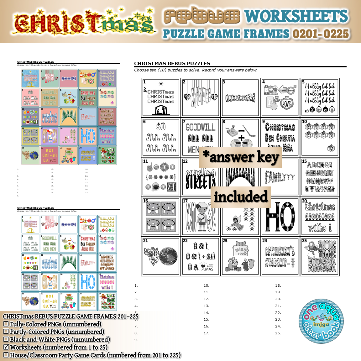 Christmas Rebus Puzzle Frames 201–225 Worksheets | Madeteachers with Printable Christmas Rebus Puzzles
