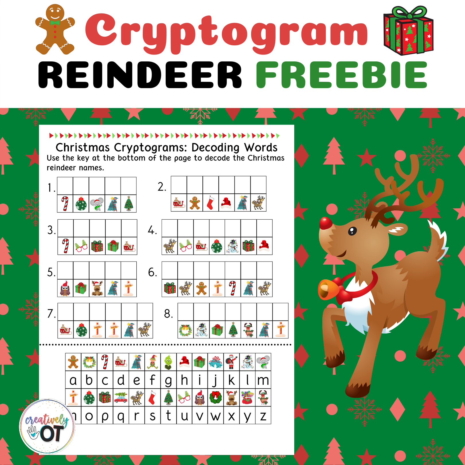 Christmas Reindeer Cryptogram Freebie | Madeteachers with Christmas Cryptogram Free Printable