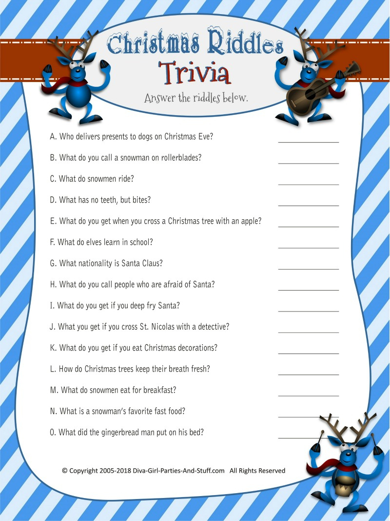 Christmas Riddles Trivia Game | 2 Printable Versions With Answers in Free Printable Christmas Riddles with Answers