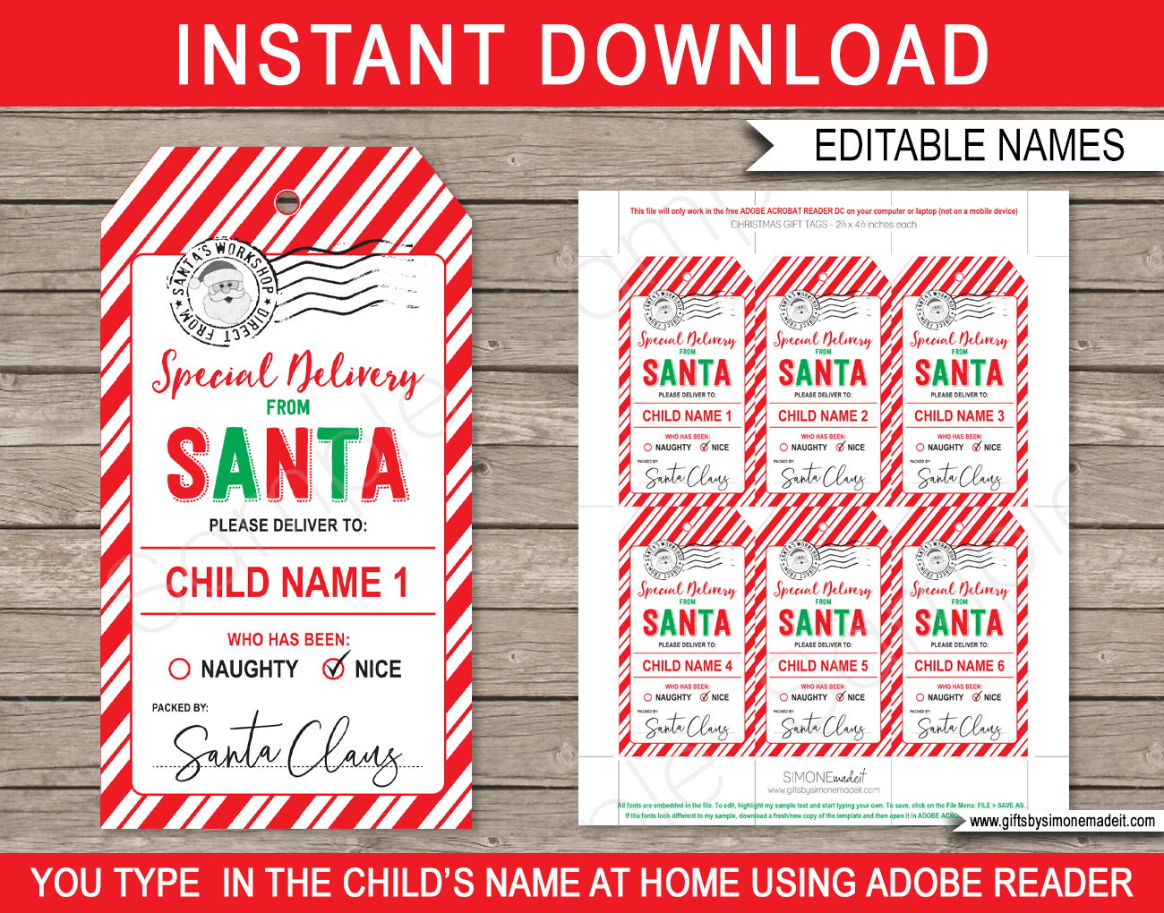 Christmas Santa Gift Tags - Red & Green for Free Printable Editable Christmas Gift Tags From Santa
