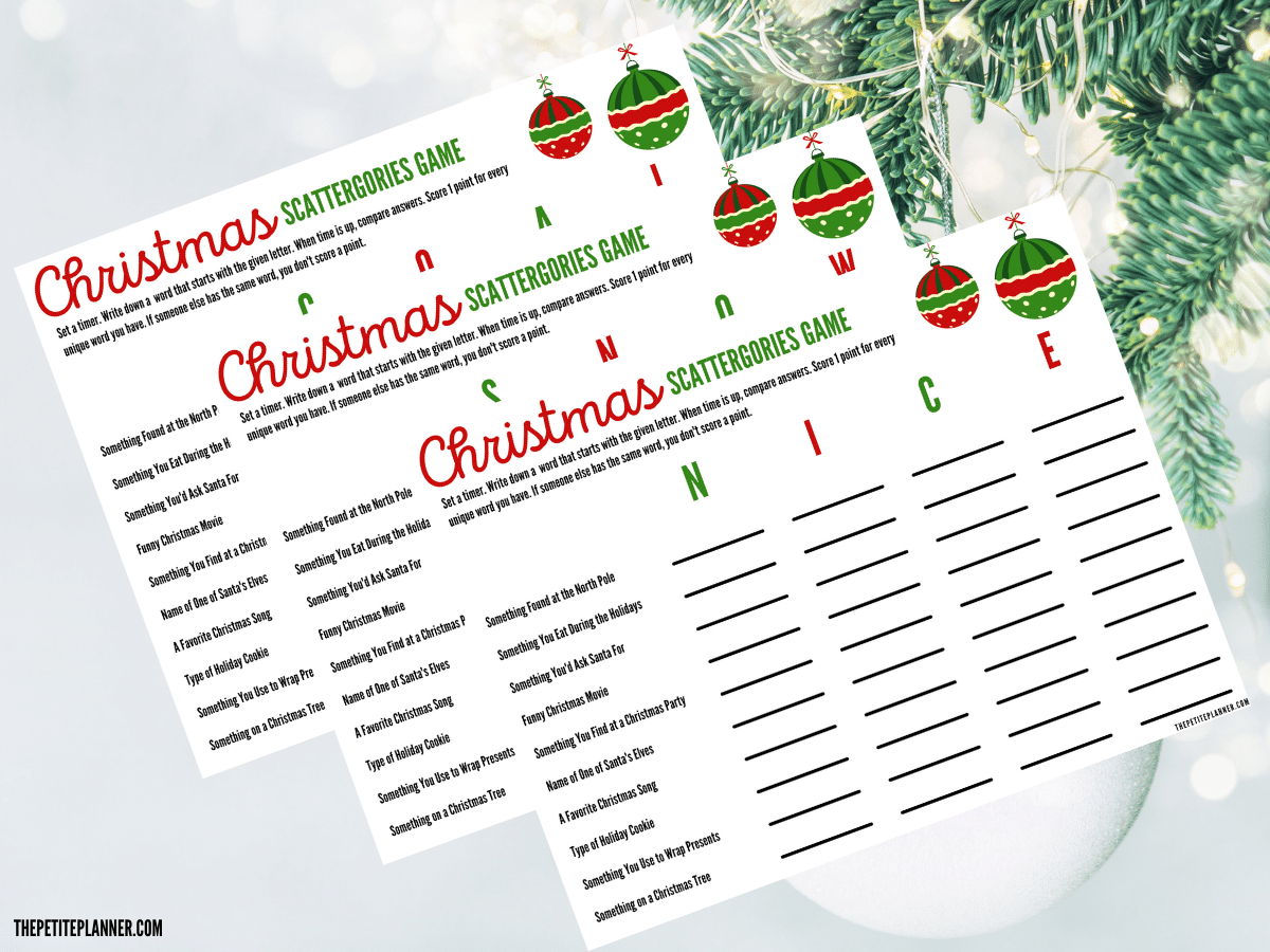 Christmas Scattergories Game Printable (Free!) throughout Free Printable Christmas Scattergories Sheets