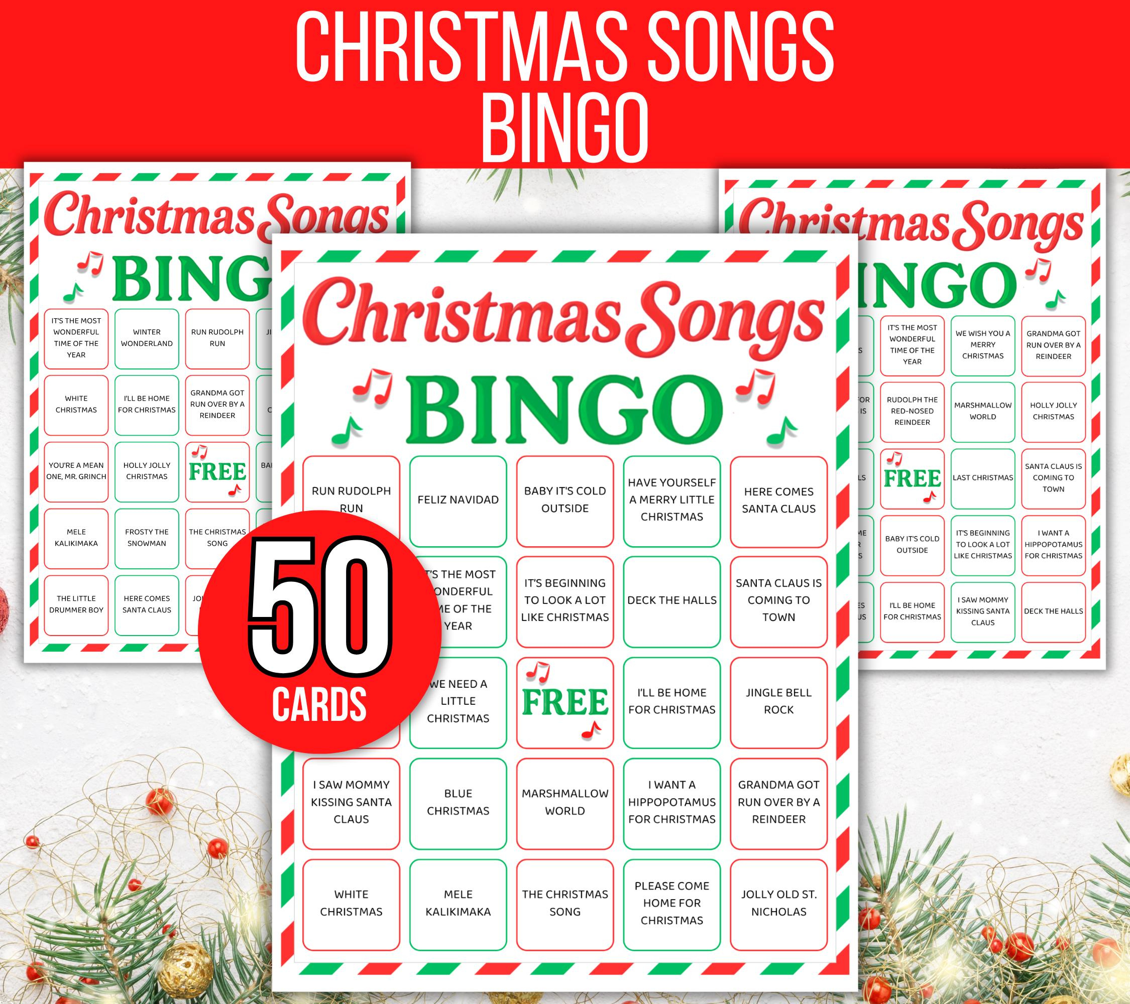 Christmas Songs Bingo, 50 Printable Christmas Songs Bingo Cards inside Free Printable Christmas Song Bingo