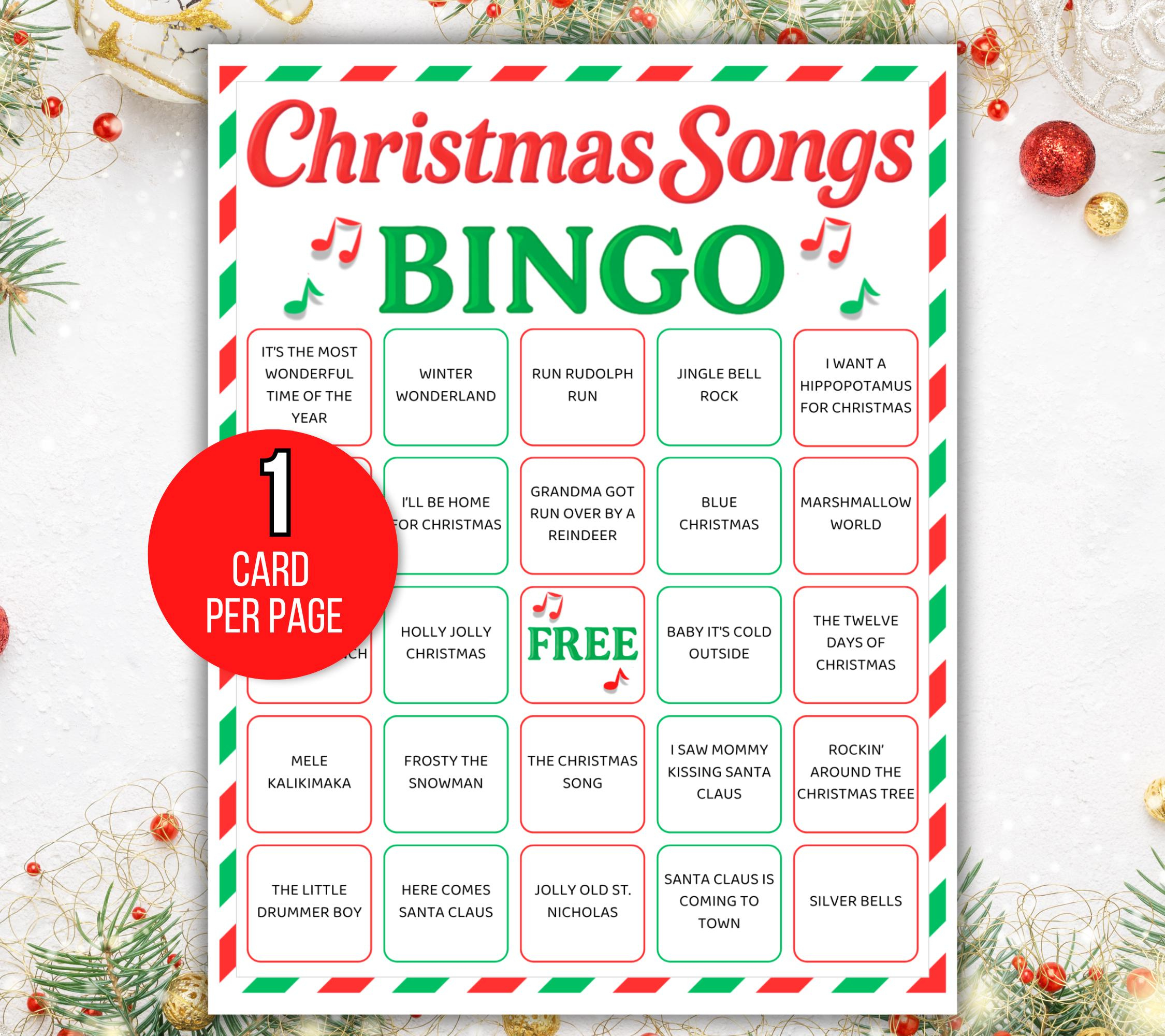 Christmas Songs Bingo, 50 Printable Christmas Songs Bingo Cards intended for Christmas Song Bingo Printable
