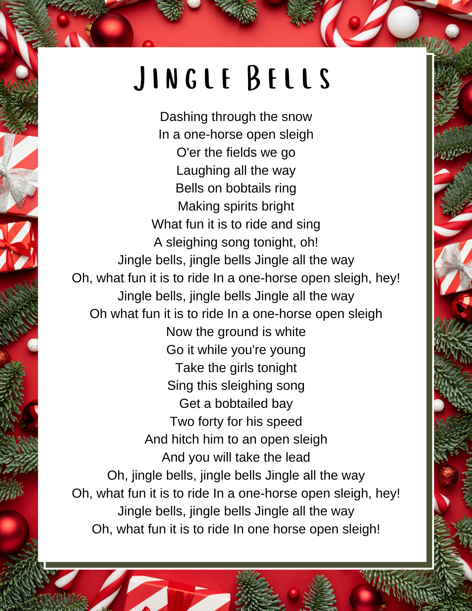 Christmas Songs Lyrics - Lyrics To Popular Christmas Carols in Christmas Song Printable Lyrics