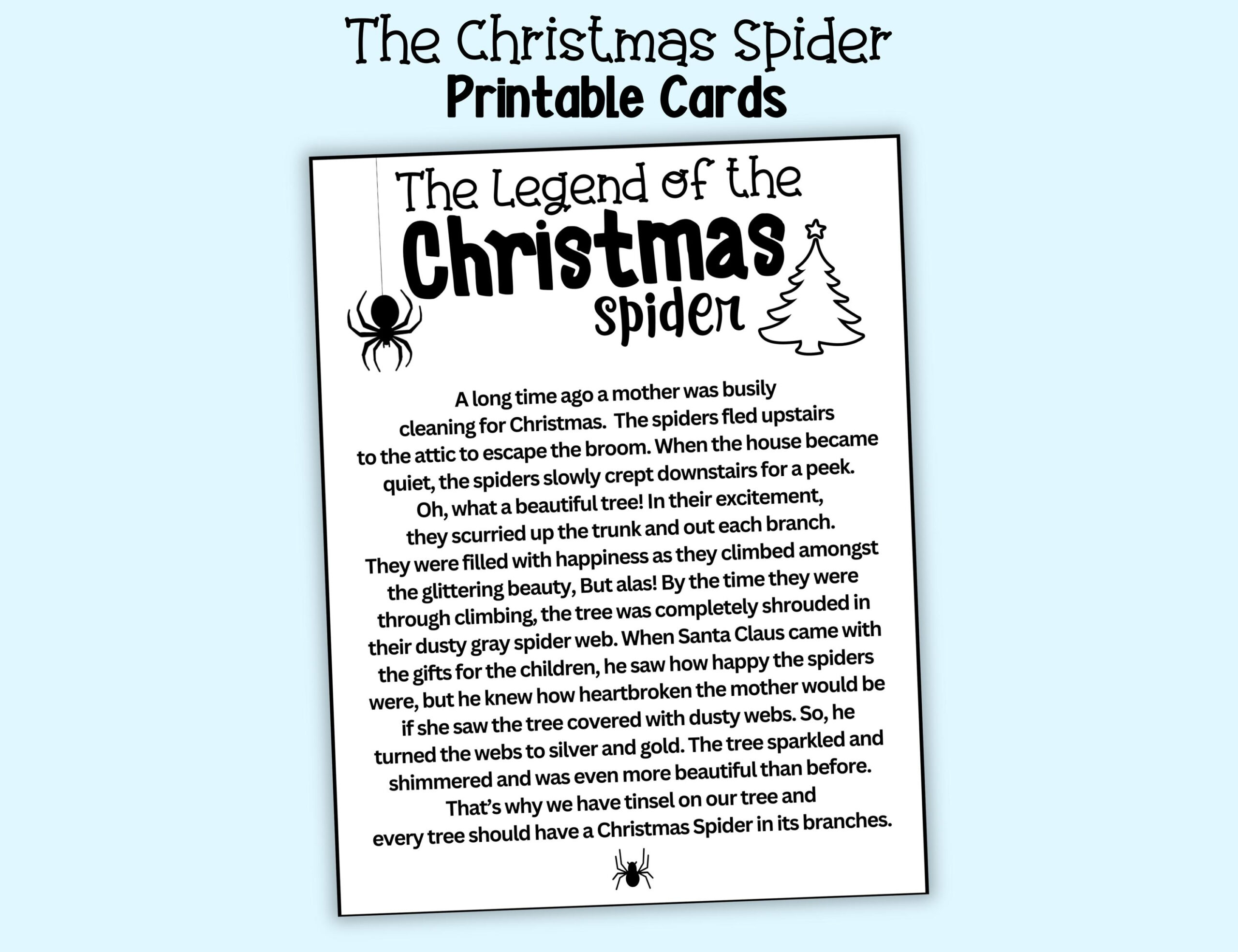 Christmas Spider Cards, The Legend Of The Christmas Spider Display for Free Printable Christmas Spider Story