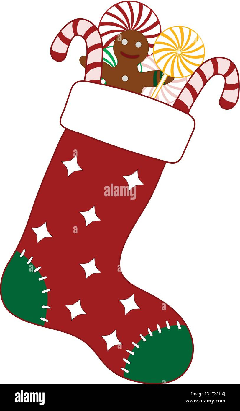 Christmas Stocking With Colorful Candies And Gingerbread Man throughout Christmas Socks Decoration Printable