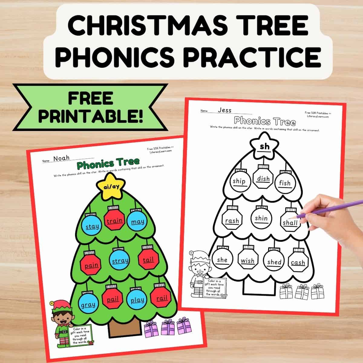 Christmas Tree Phonics Worksheet - Free Printable! - Literacy Learn for Free Printable Christmas Phonics Worksheets