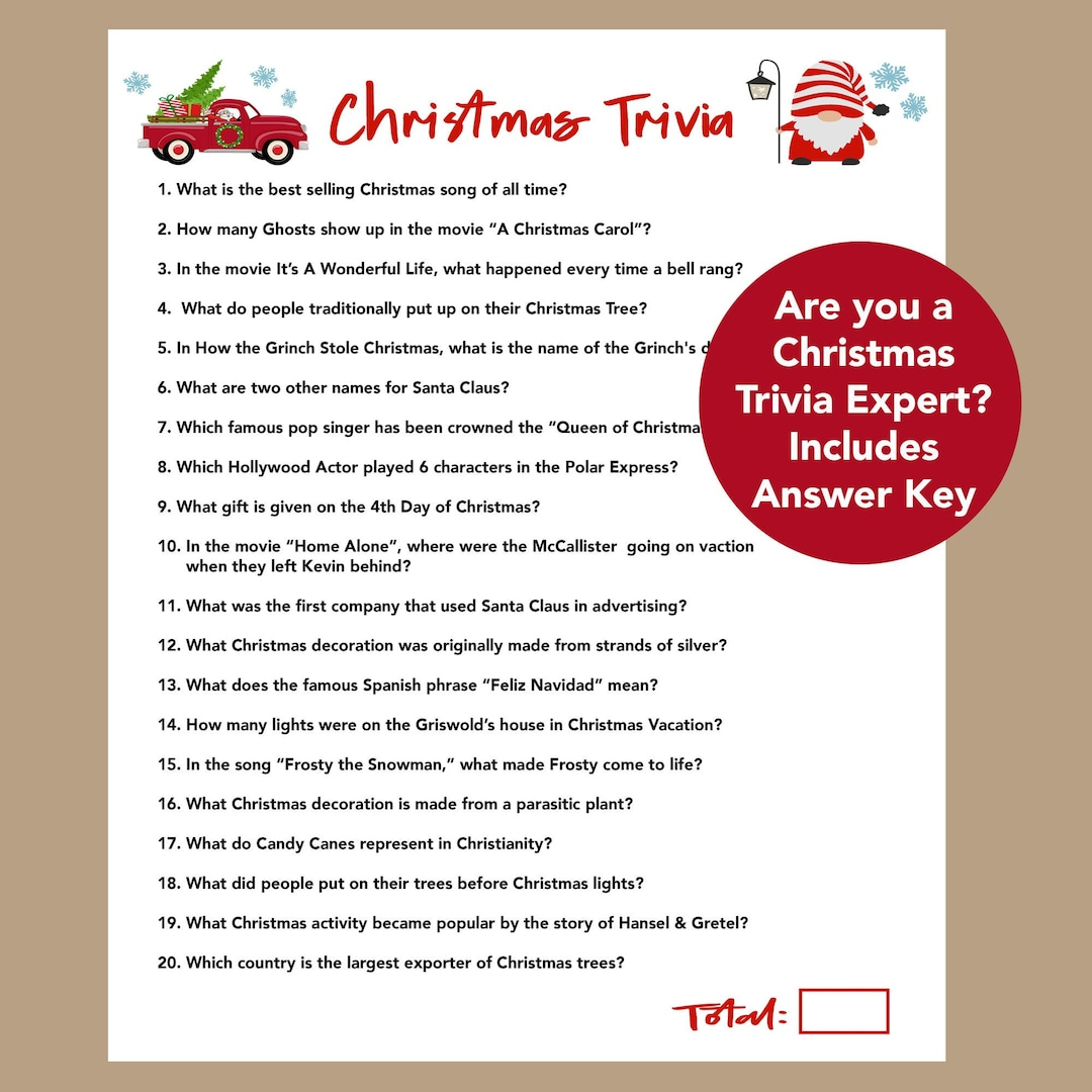 Christmas Trivia Games, Fun Christmas Printable Game, Office Party with Christmas Party Trivia Printable