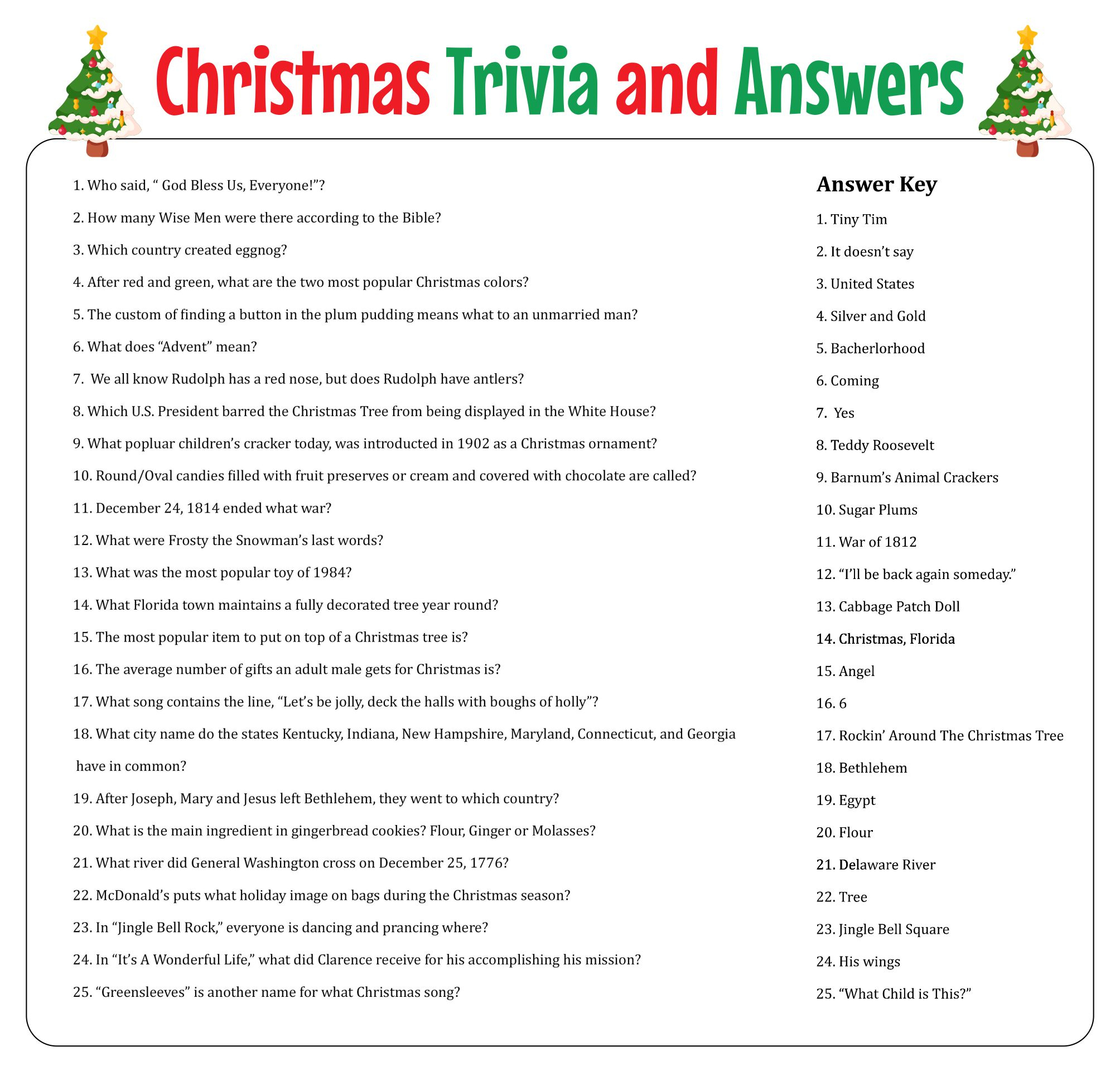 Christmas Trivia Games With Answers Free Printable inside Printable Christmas Games And Answers