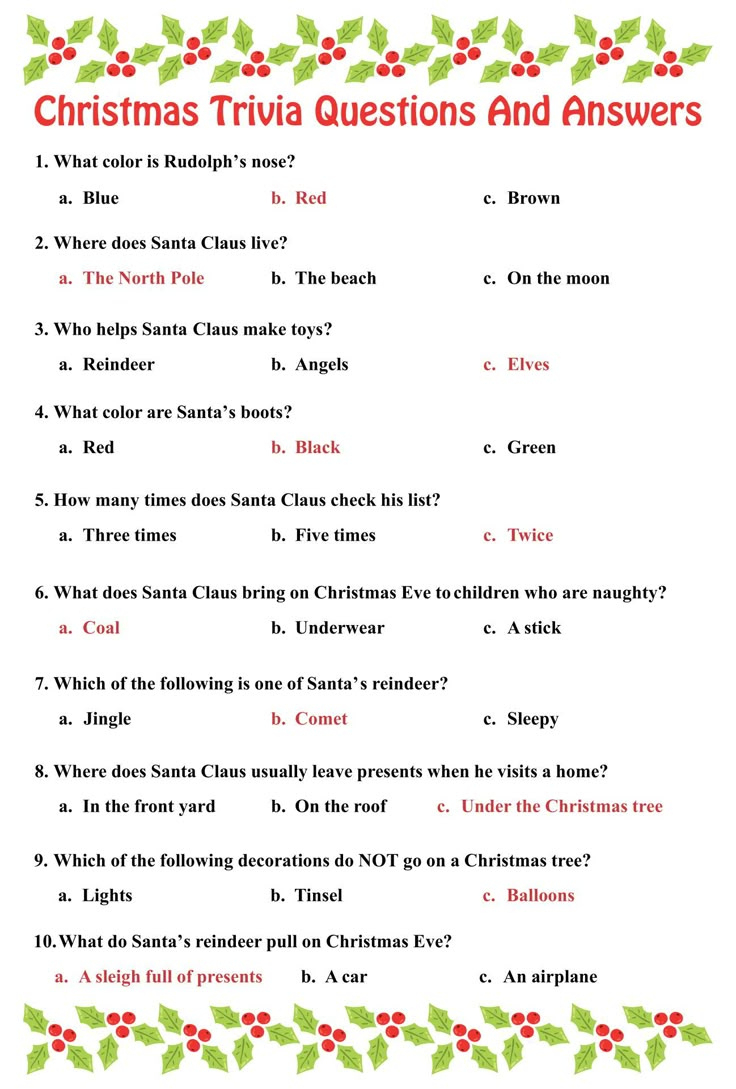 Christmas Trivia Questions - 15 Free Pdf Printables | Printablee within Printable Christmas Trivia Questions With Answers