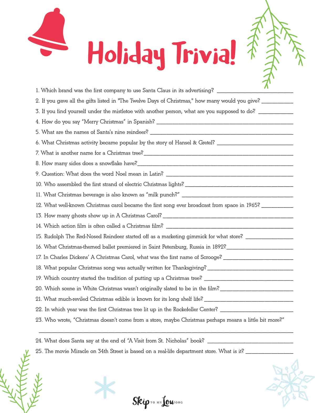 Christmas Trivia | Skip To My Lou pertaining to Christmas Party Trivia Games For Adults Printable