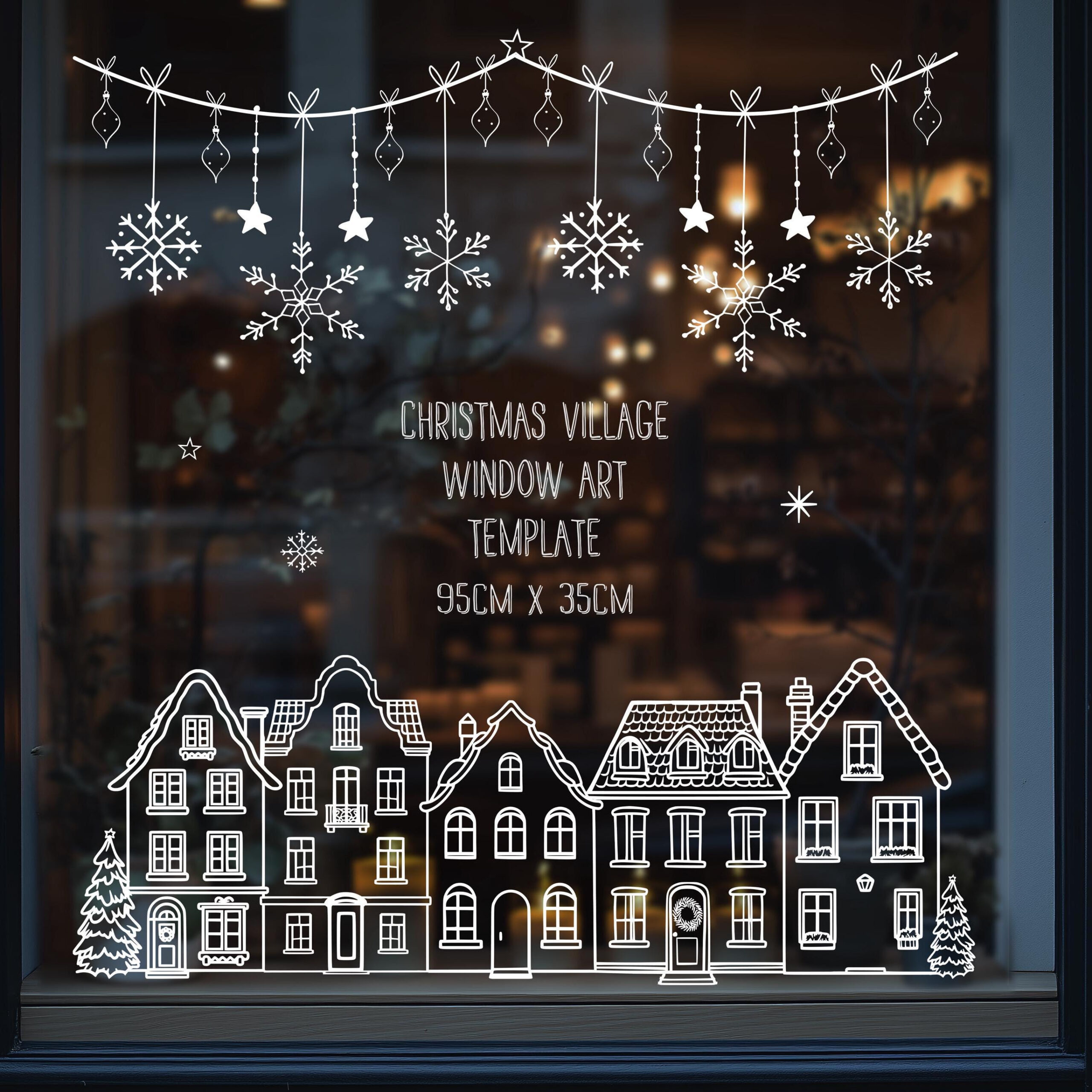 Christmas Village Art Template | Christmas House Scene Stencil throughout Printable Christmas Window Templates