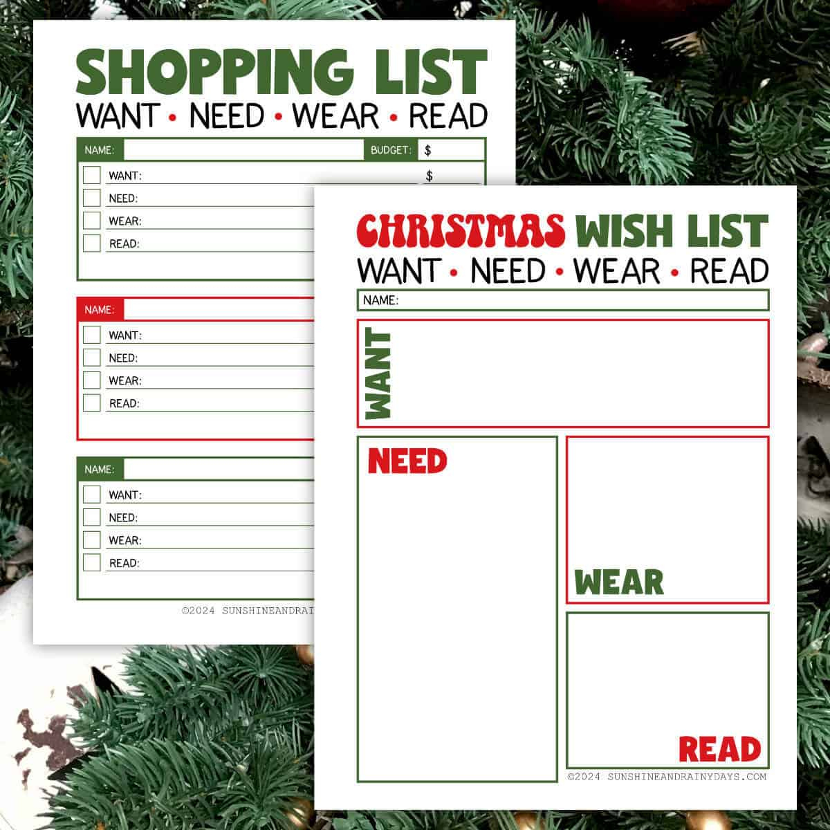 Christmas Want, Need, Wear, Read Shopping And Wish List - Sunshine pertaining to Want Need Wear Read Christmas List Printable