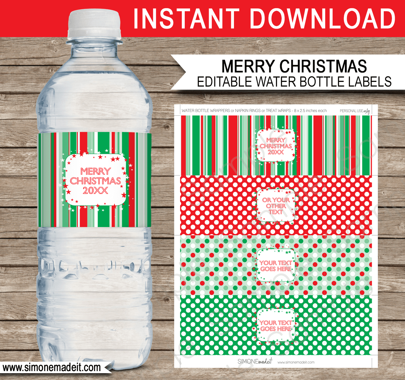 Christmas Water Bottle Labels Template - Red & Green pertaining to Free Printable Christmas Water Bottle Labels