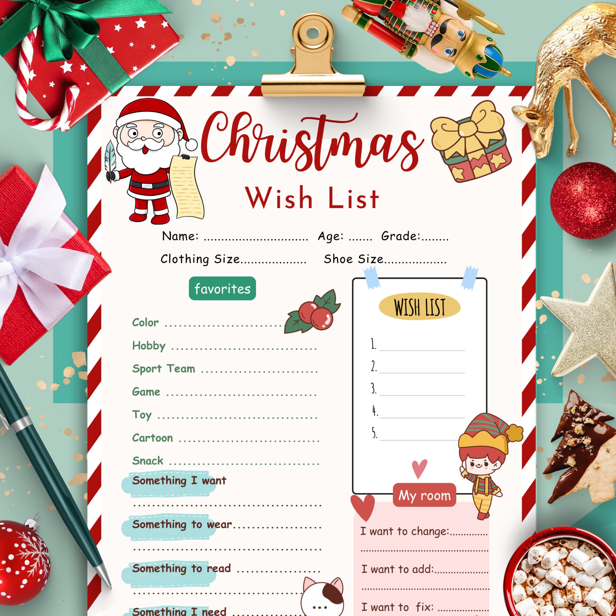 Christmas Wish List Template, Kids Christmas Gift List Printable pertaining to Christmas List Maker Printable
