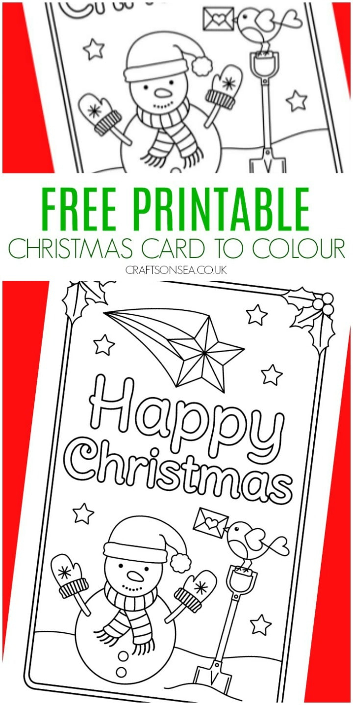 Color In Christmas Card: Free Snowman Design - Crafts On Sea inside Template Printable Christmas Card to Color