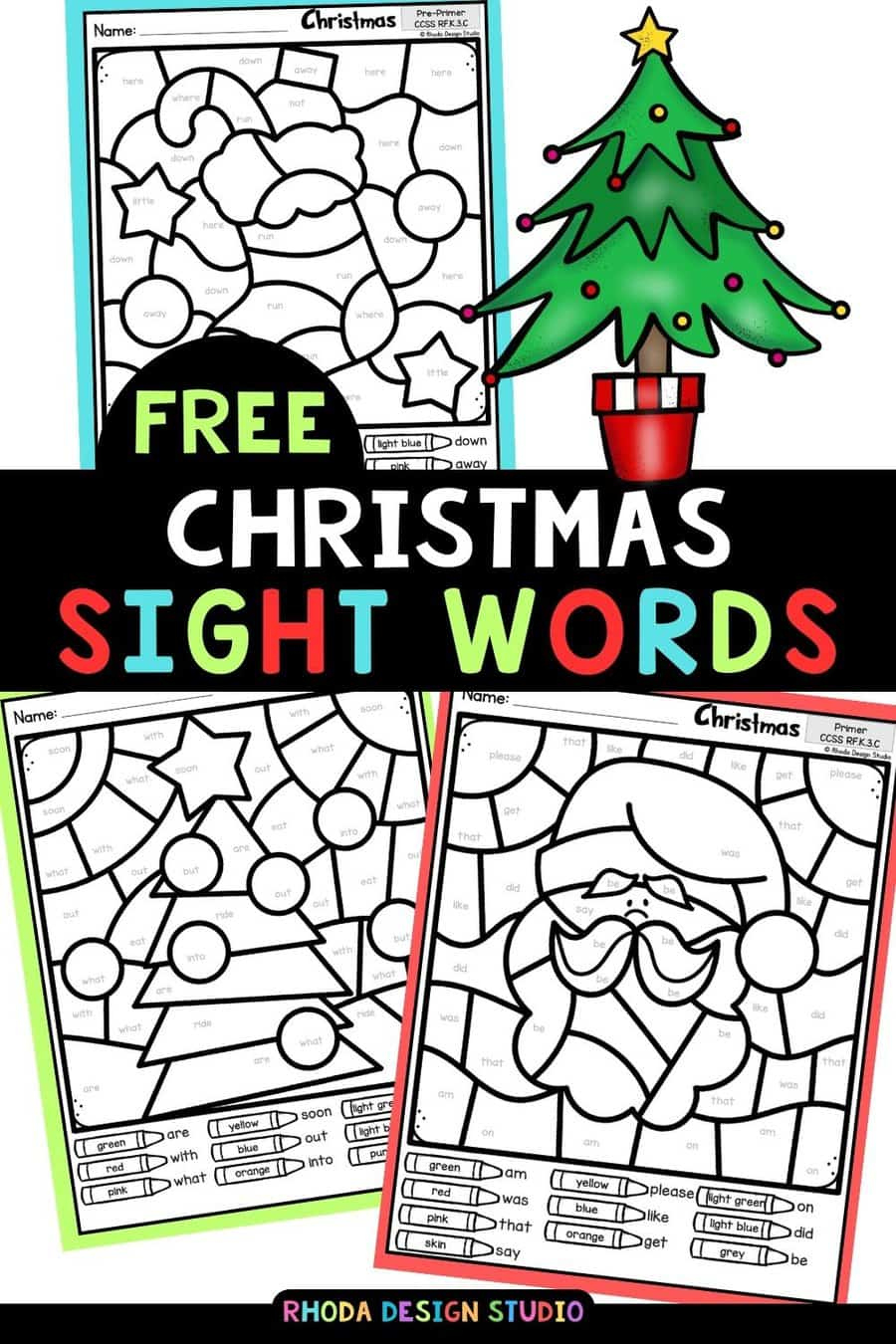 Colorsight Words Christmas Worksheets with Christmas Color by Sight Word Free Printable