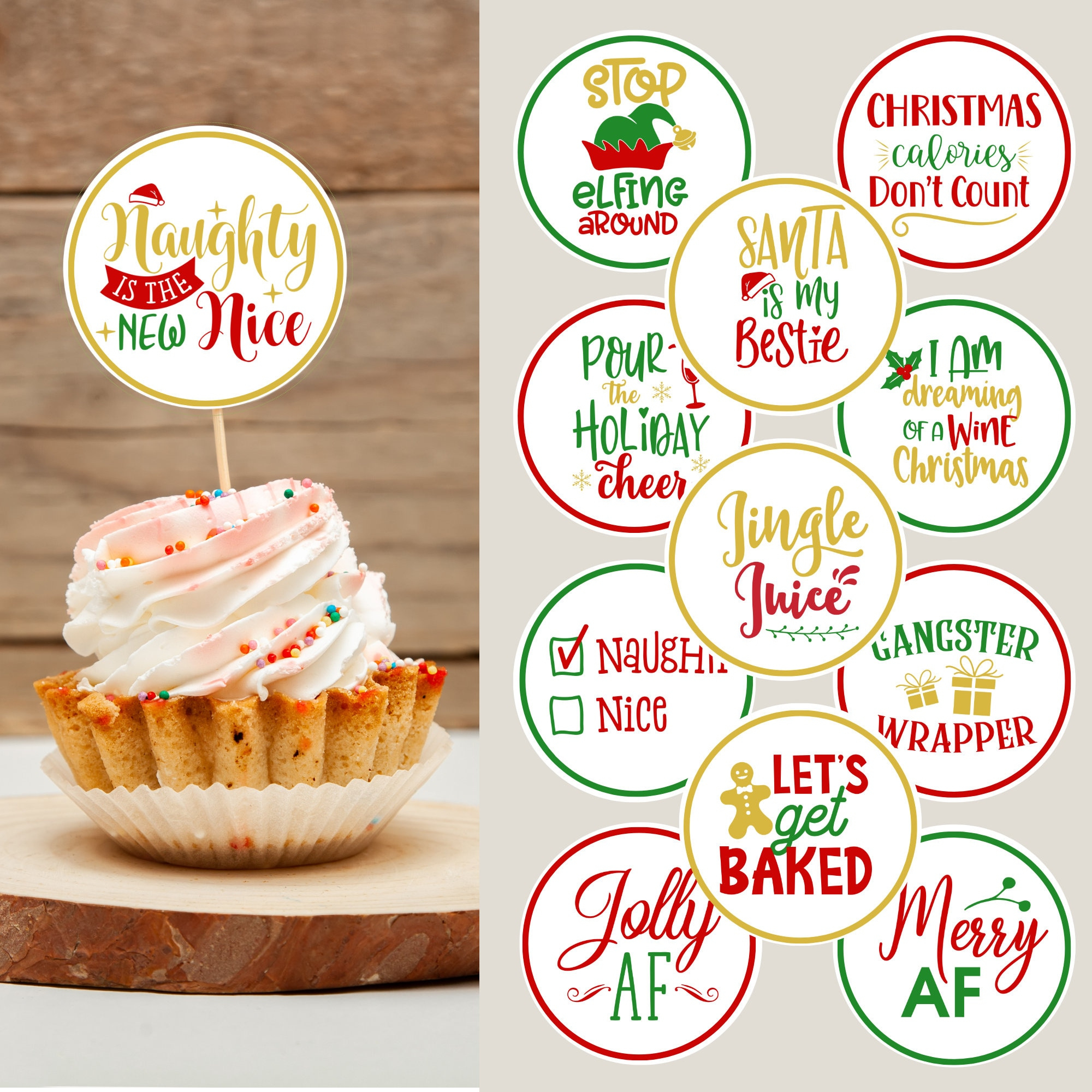 Cupcake Toppers Weihnachten Sprüche Lustig Druckbare Digitale intended for Printable Christmas Cupcake Toppers