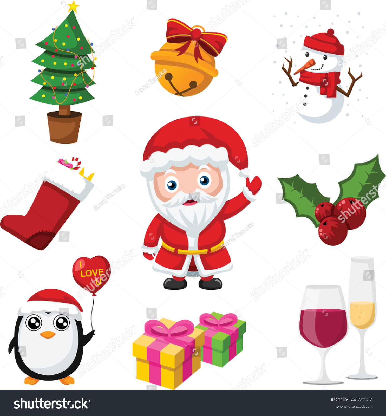 Cute Cartoon Christmas Printable Stickers Emojis Stock Vector in Printable Cute Christmas Stickers