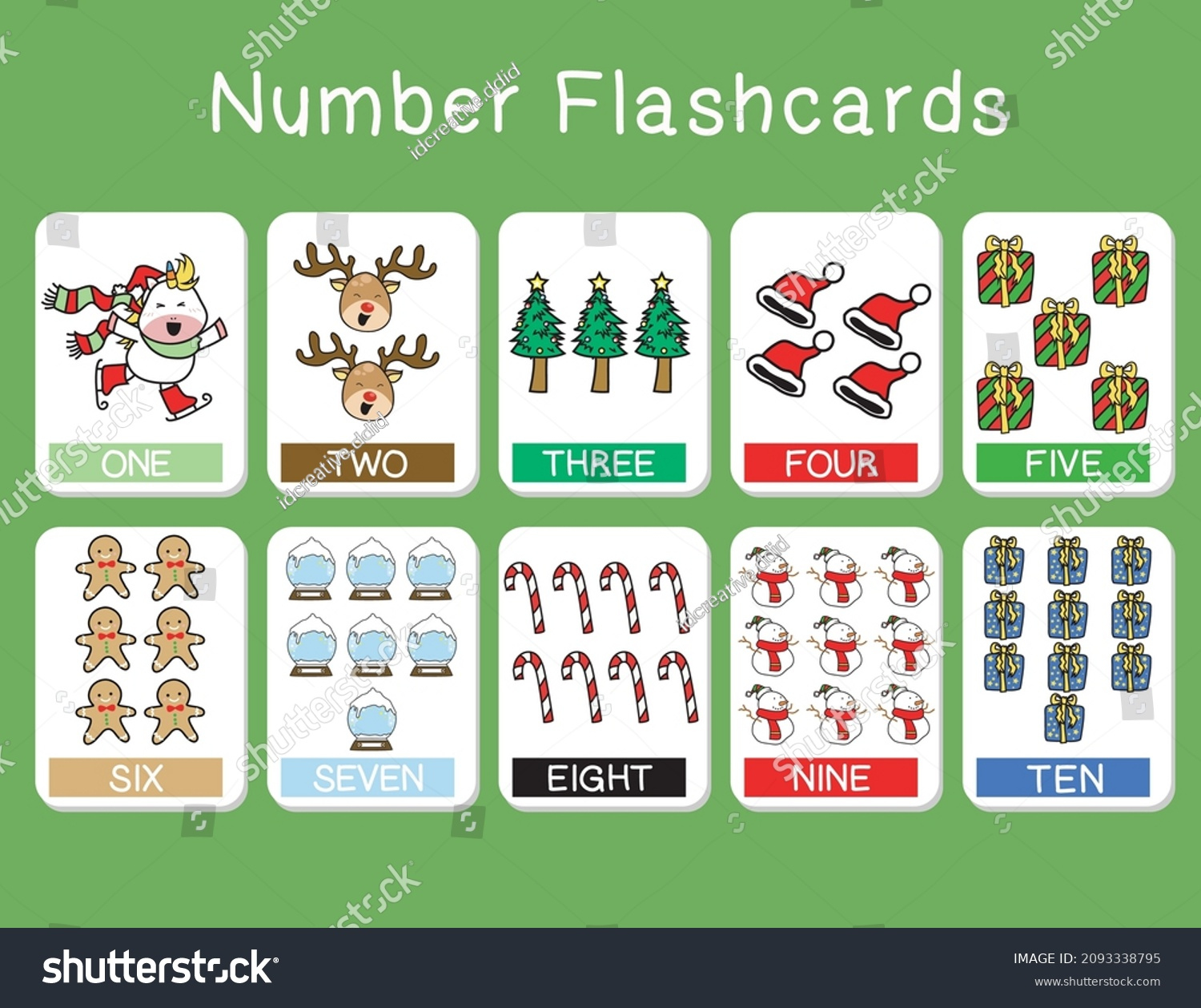 Cute Christmas Nummer Flashcards Set. Weihnachtszahl: Stock regarding Printable Cute Christmas Numbers