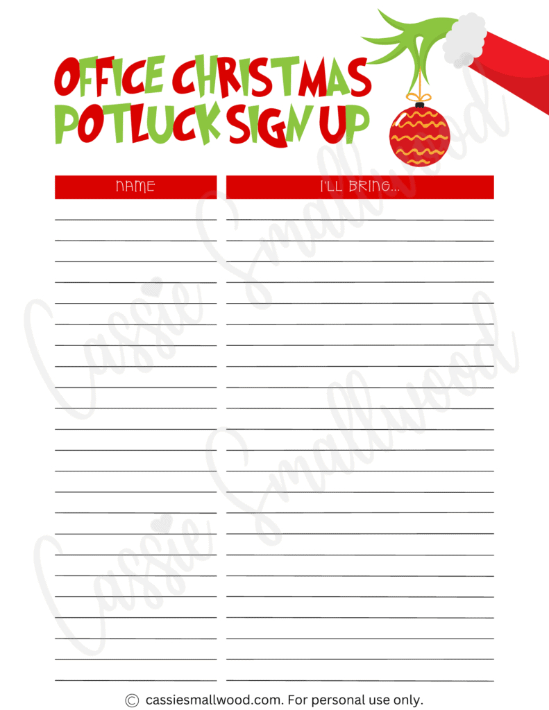 Cute Christmas Potluck Sign Up Sheets - Cassie Smallwood within Printable Christmas Sign Up Sheets