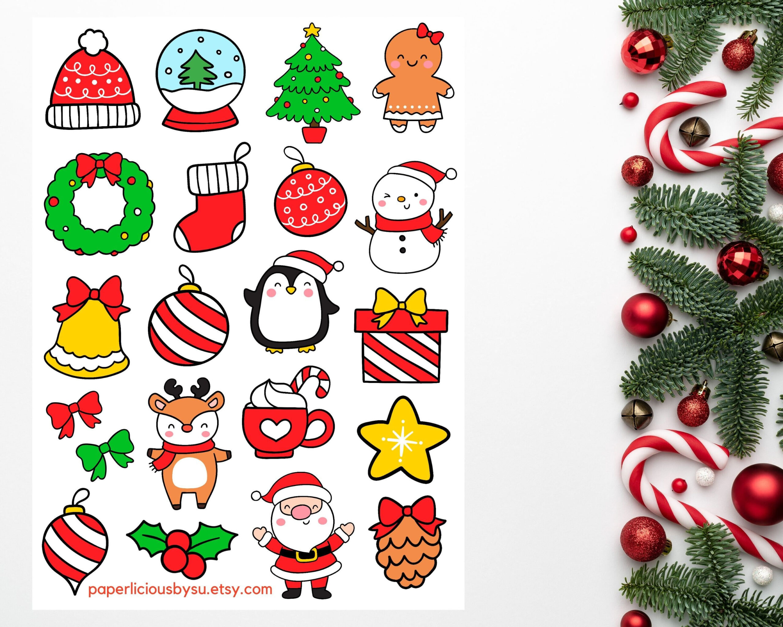 Cute Christmas Sticker Sheet, Christmas Stickers, Holiday Stickers inside Printable Cute Christmas Stickers