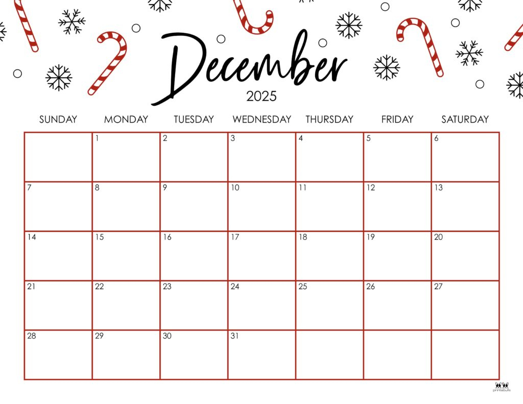 December 2025 Calendars - 107 Free Printables | Printabulls with regard to Christmas December Calendar Printable