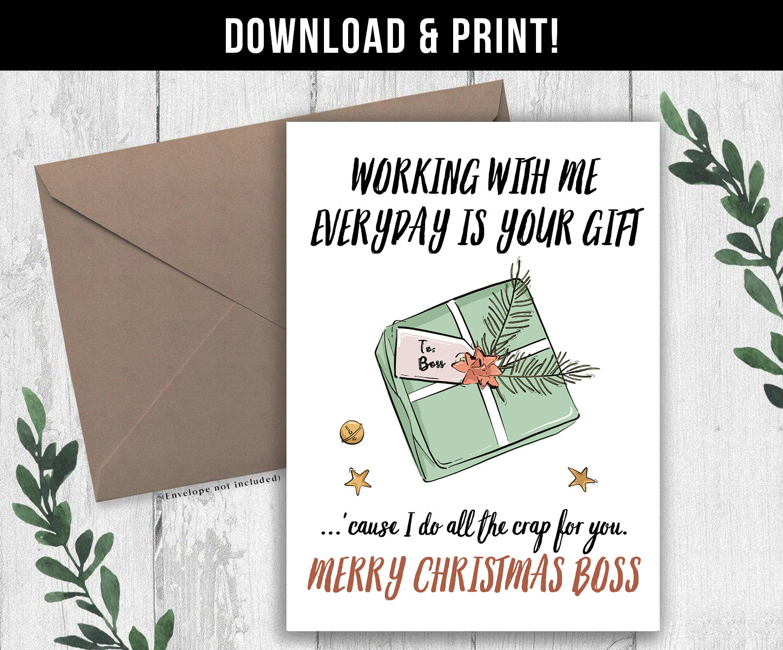 Digital Download Christmas Card For Boss, Boss Christmas Card with regard to Christmas Card For Boss Printable