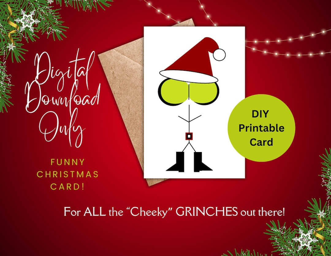 Digital Download Printable Grinch Cards, Funny Grinch Ecard in Printable Grinch Christmas Card