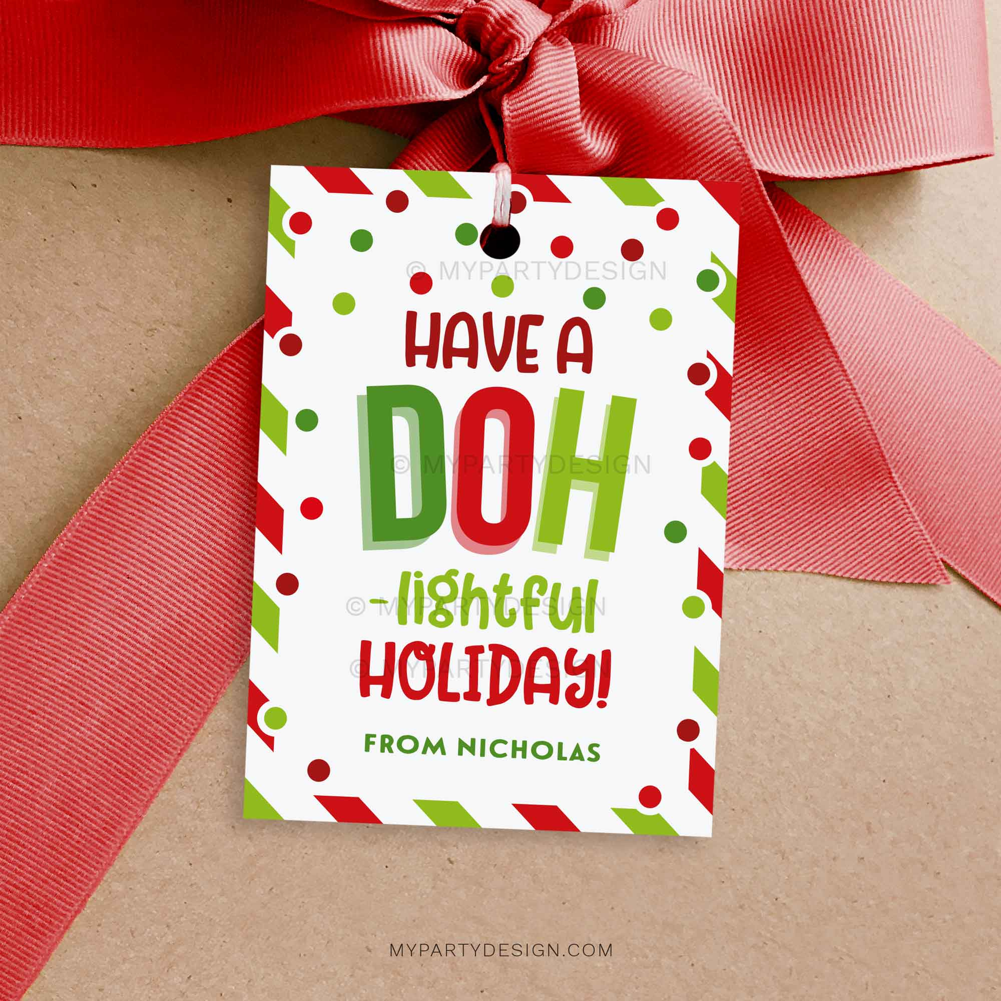 Doh-Lightful Holiday Play Dough Gift Tag, Printable Pdf - My Party intended for Free Printable Play Doh Gift Tags Christmas