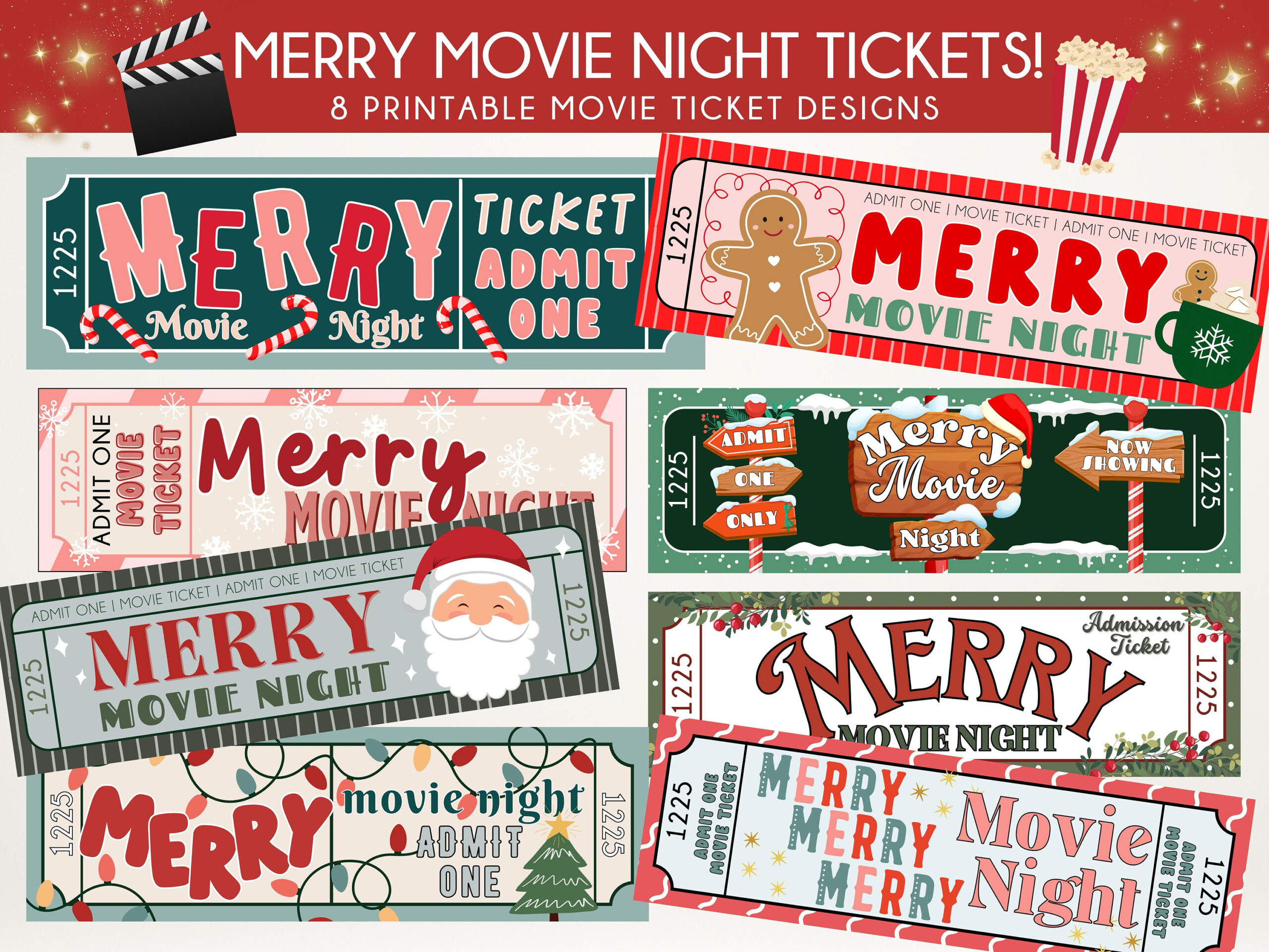 Druckbare Merry Movie Night Tickets | Christmas Movie Night Sofort throughout Christmas Movie Ticket Printable