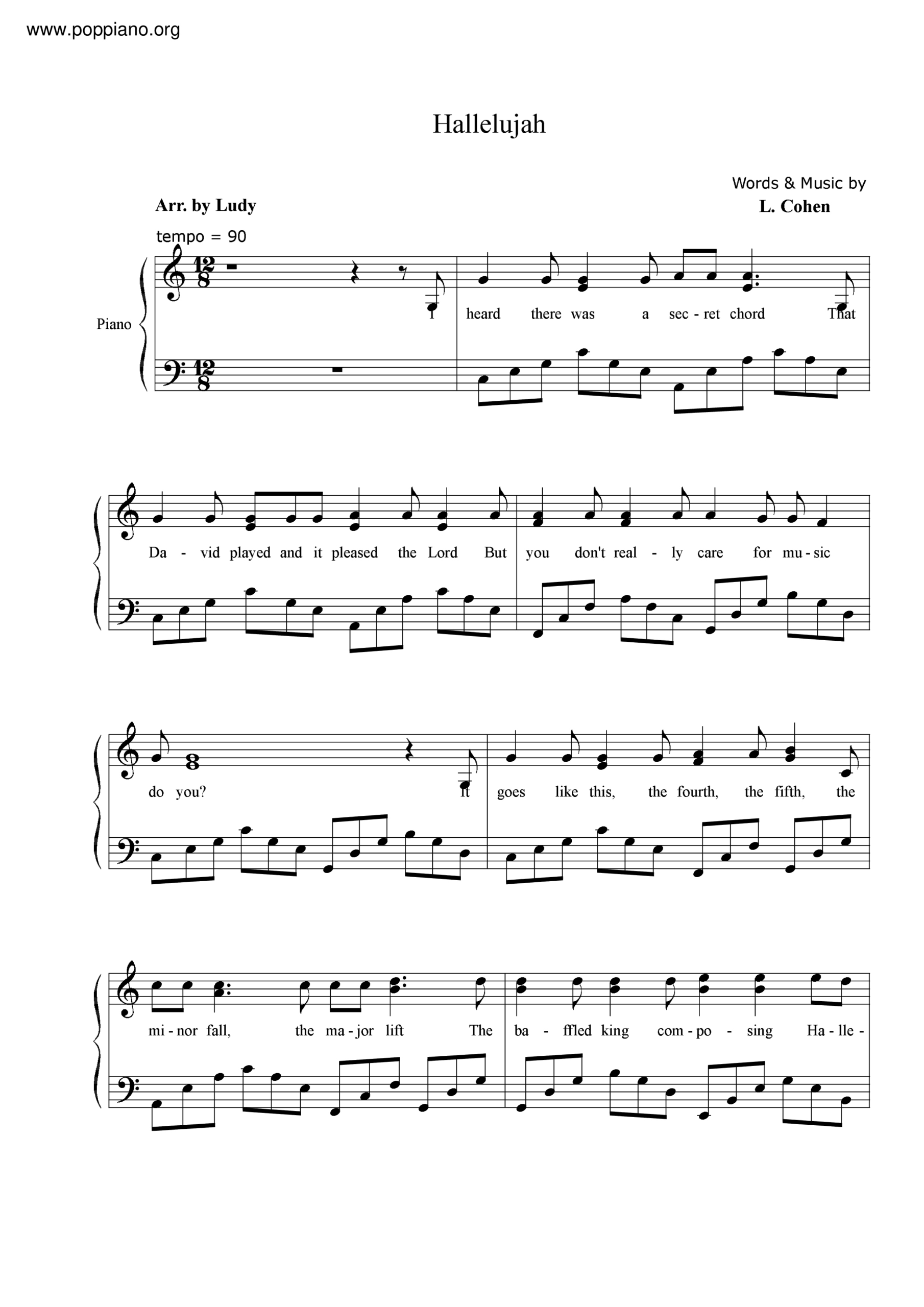 ☆ Hallelujah | Sheet Music | Piano Score Free Pdf Download pertaining to Christmas Hallelujah Sheet Music Free Printable