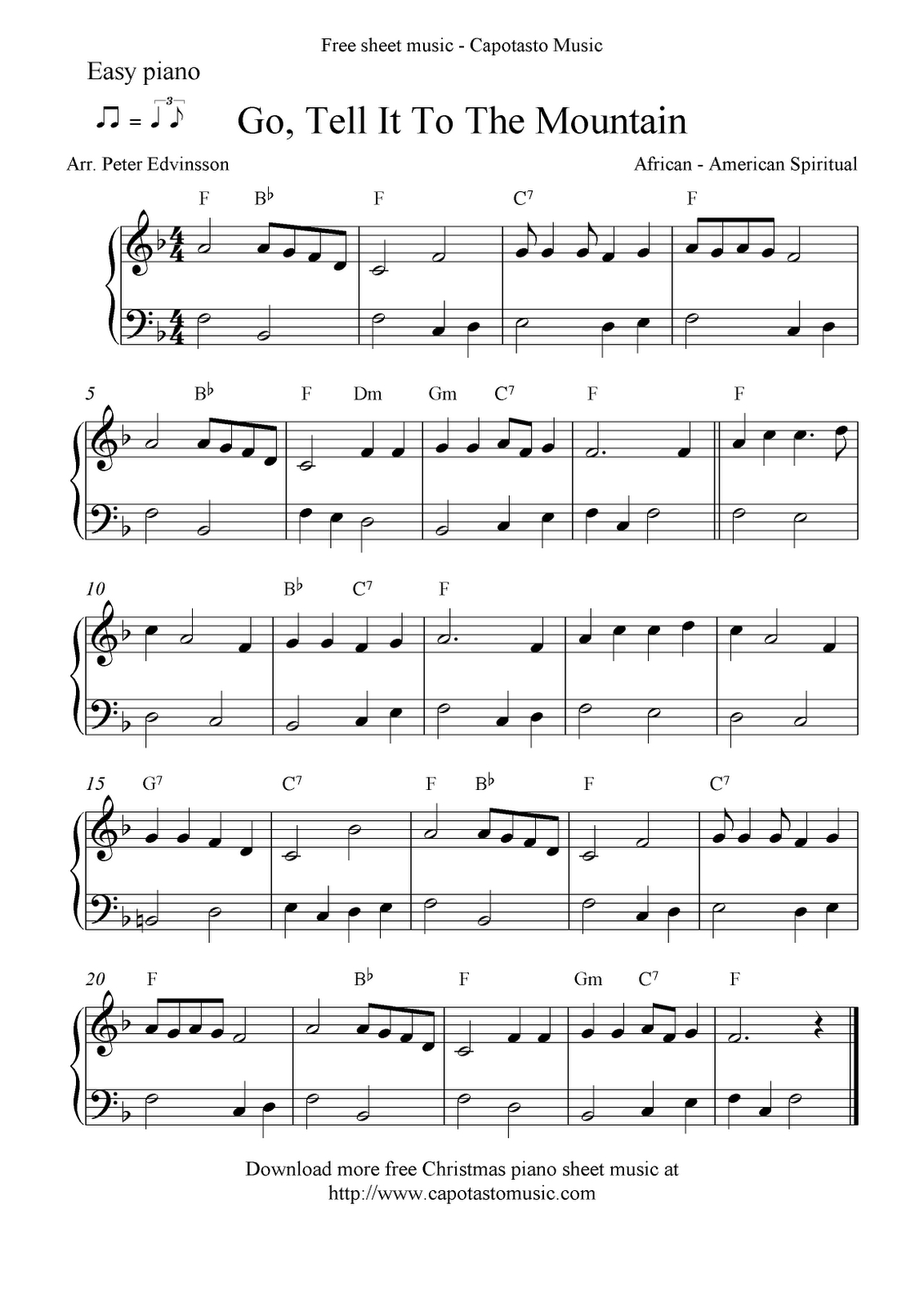 Easy Free Christmas Piano Sheet Music Notes, Go, Tell It To The in Christmas Piano Sheet Music Easy Free Printable