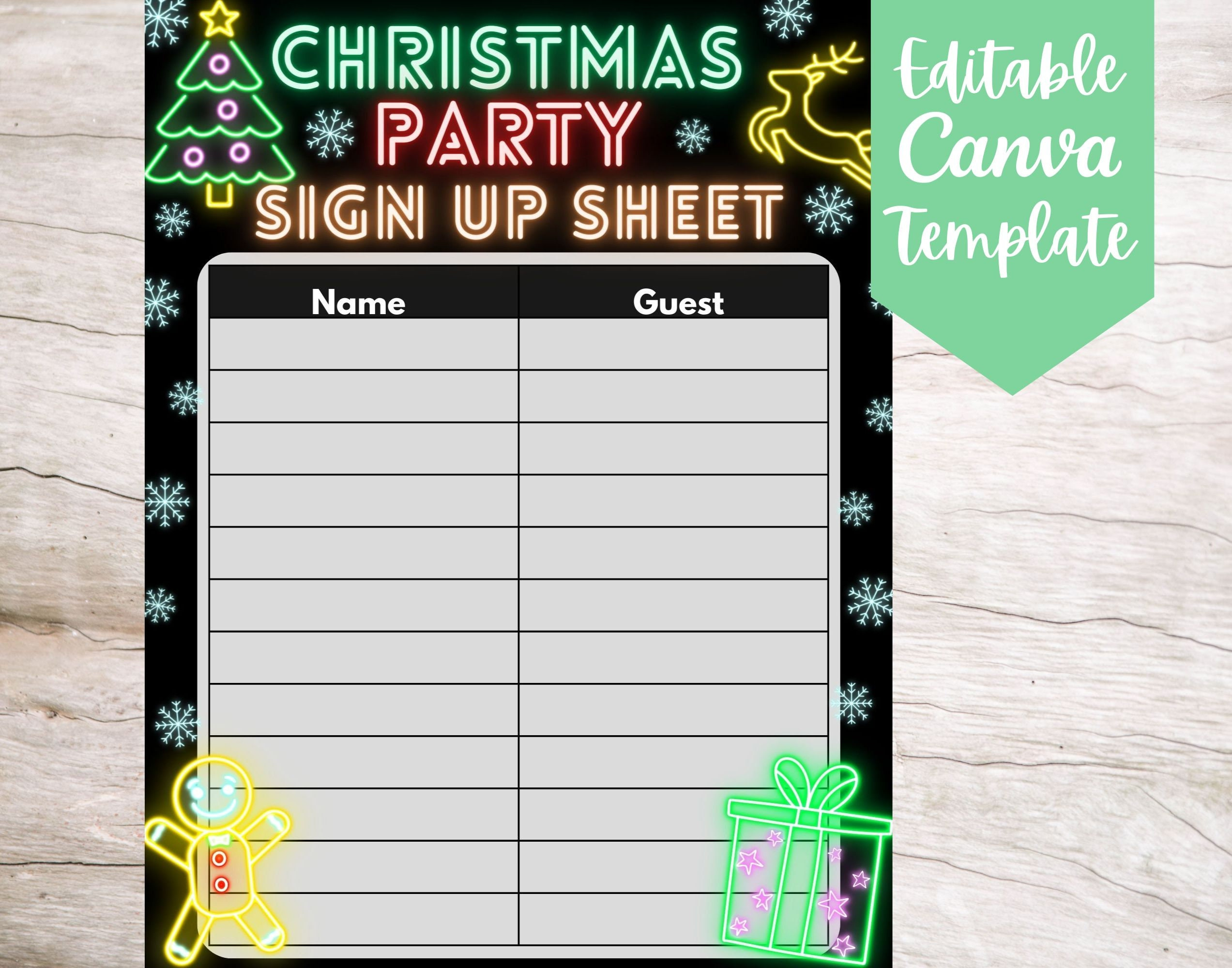 Editable And Printable Neon Christmas Party Sign Up Sheet Template within Christmas Sign In Sheet Printable