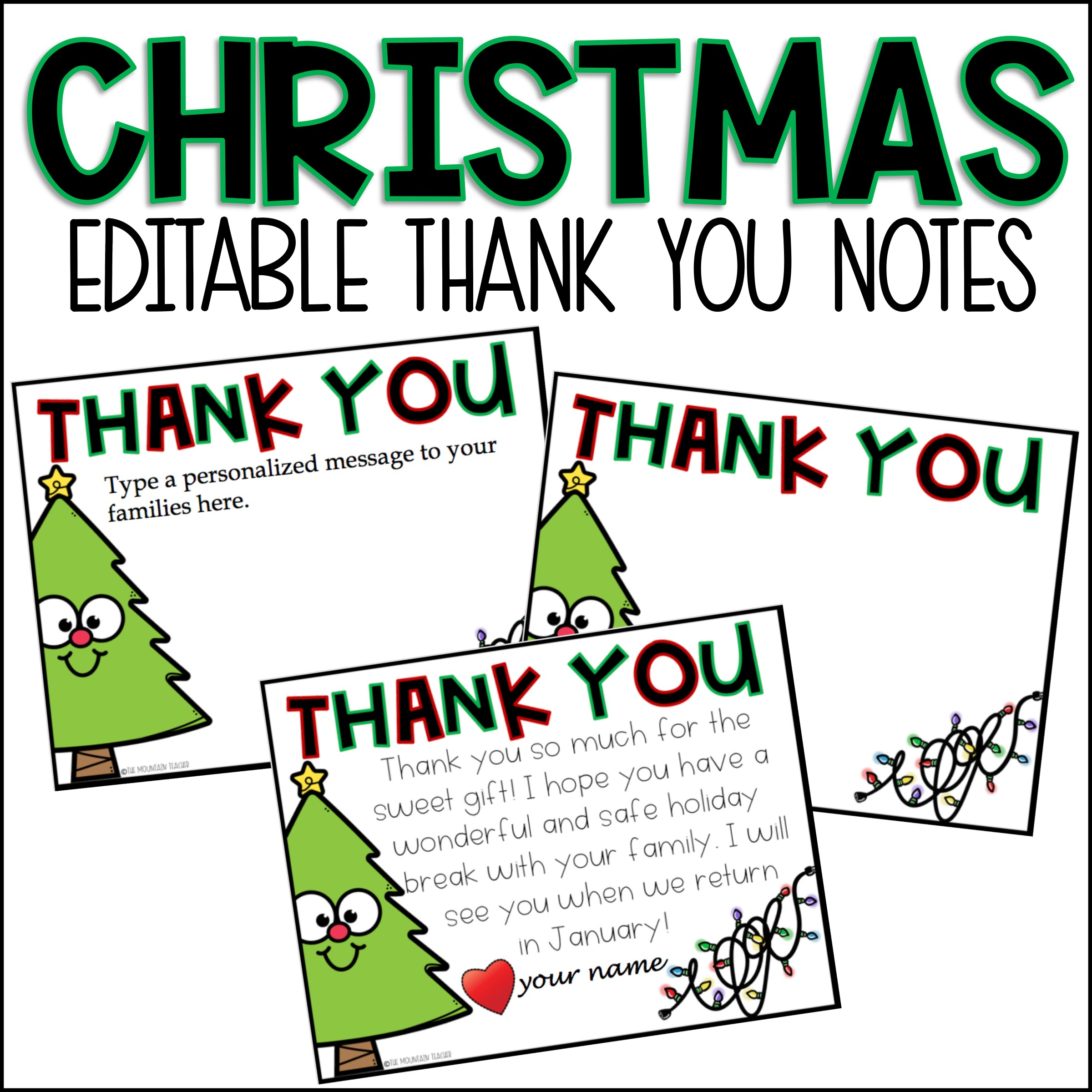 Editable Christmas Thank You Card Template | Madeteachers with Christmas Printable Thank You Card