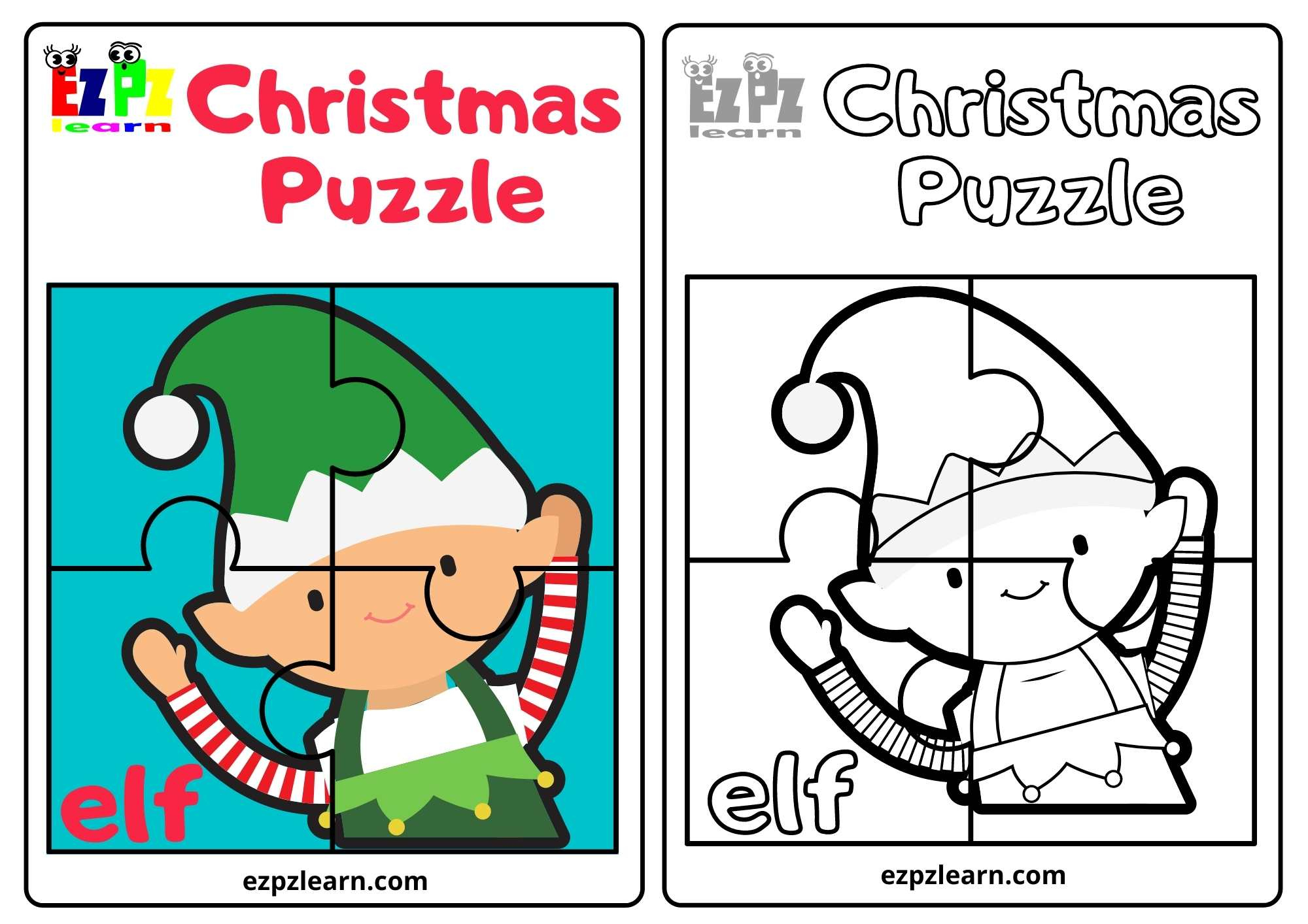 Elf Christmas Puzzle - Ezpzlearn within Printable Christmas Jigsaw Puzzles