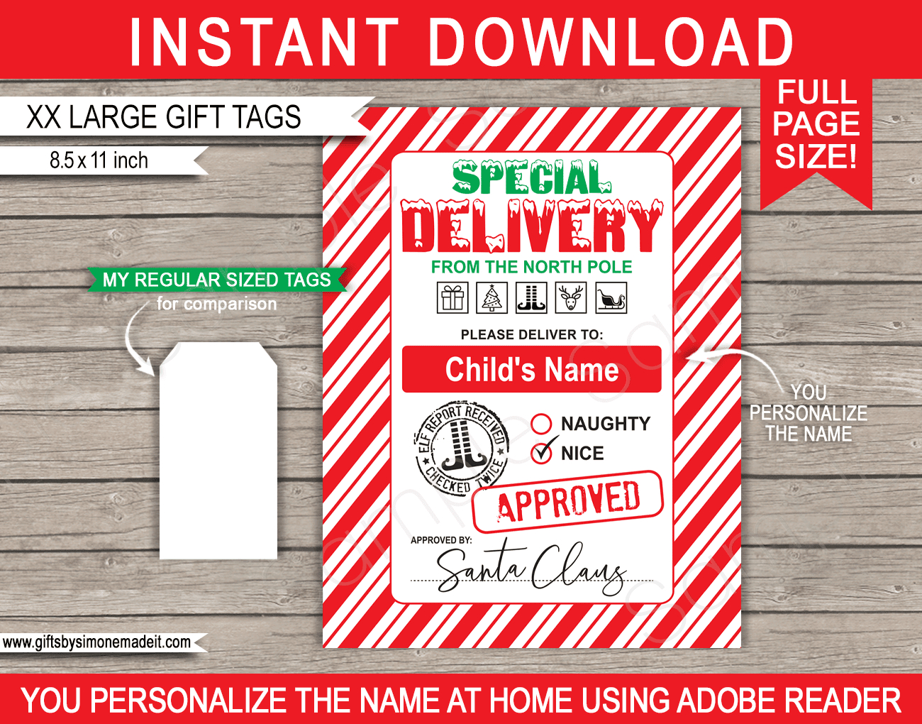 Extra Large Santa Christmas Gift Tags - Red &amp;amp; Green for Printable Large Christmas Gift Tags