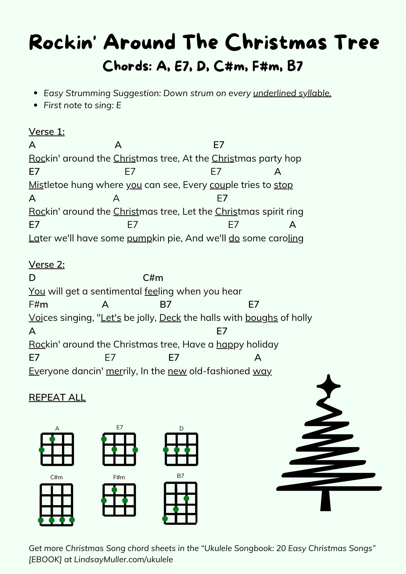 🎄 How To Play &amp;quot;Rockin&amp;#039; Around The Christmas Tree” On Ukulele in Rockin Around the Christmas Tree Lyrics Printable