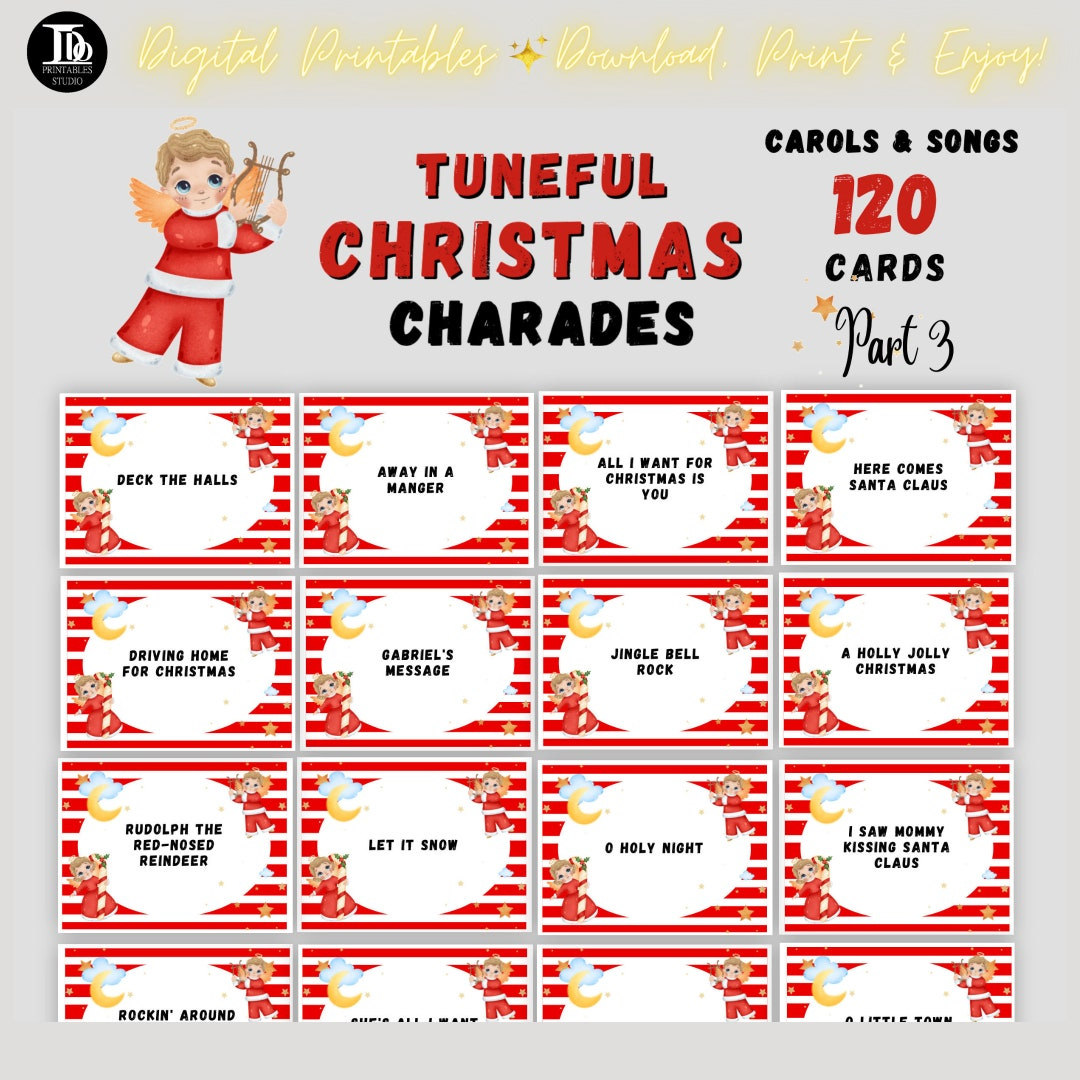 Family Xmas Charades Game | Carols And Songs Game | Pictionary in Christmas Carol Charades Printable