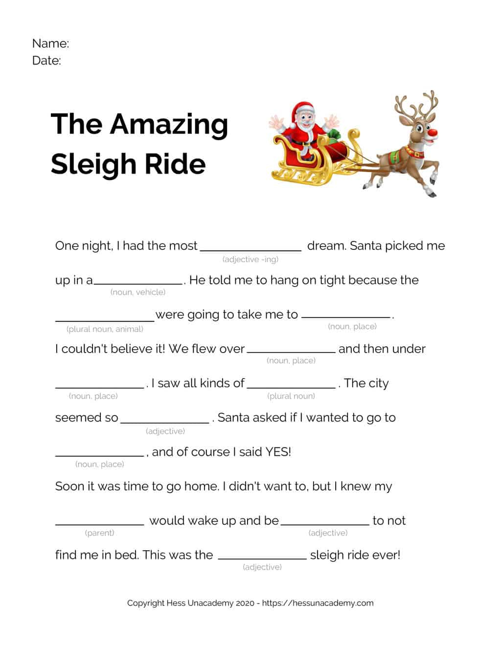 Festive And Fun Christmas Mad Libs Story - Hess Unacademy regarding Christmas Fill in the Blank Stories Printable