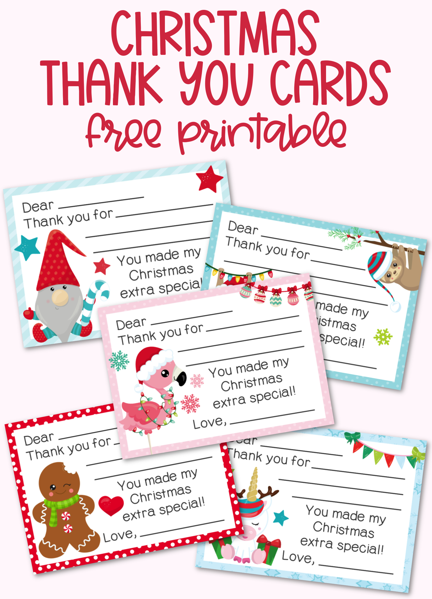 Fill-In-The-Blank Christmas Thank You Cards Free Printable regarding Free Printable Thank You Card Christmas