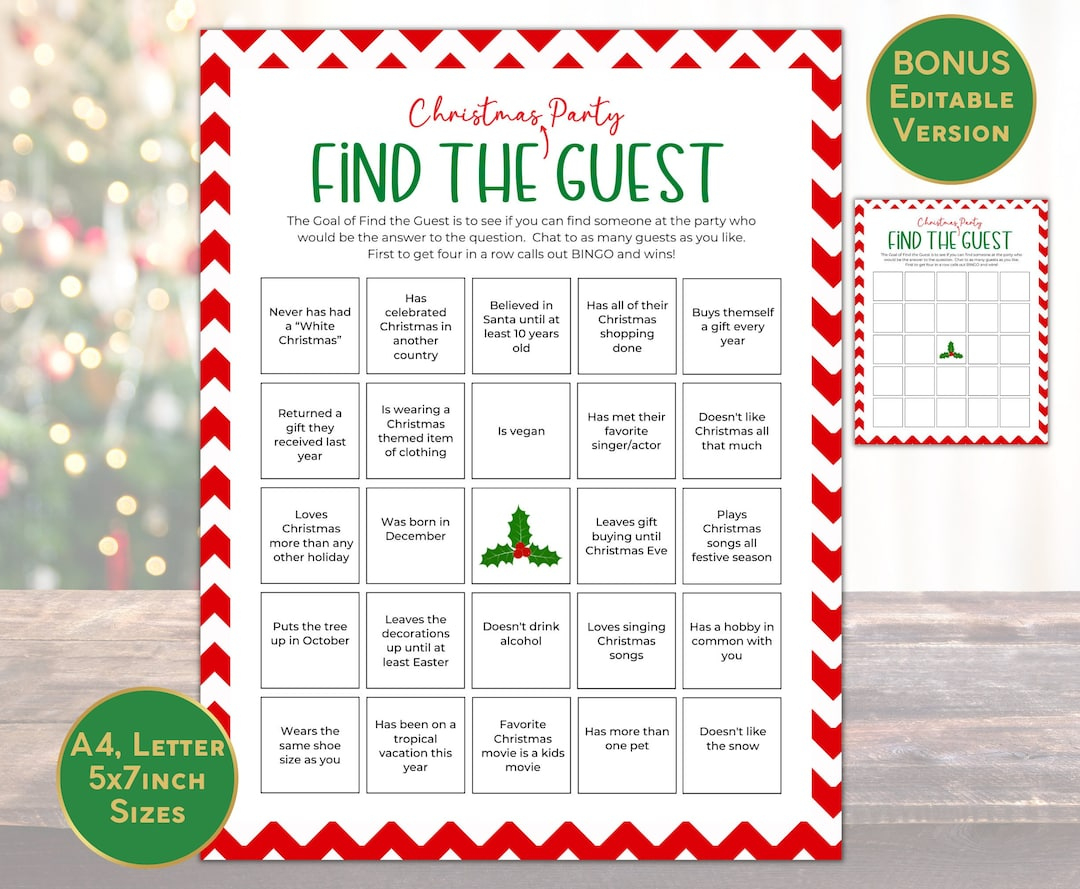 Find The Guest Christmas Game, Find The Guest Bingo, Christmas inside Christmas Find the Guest Free Printable