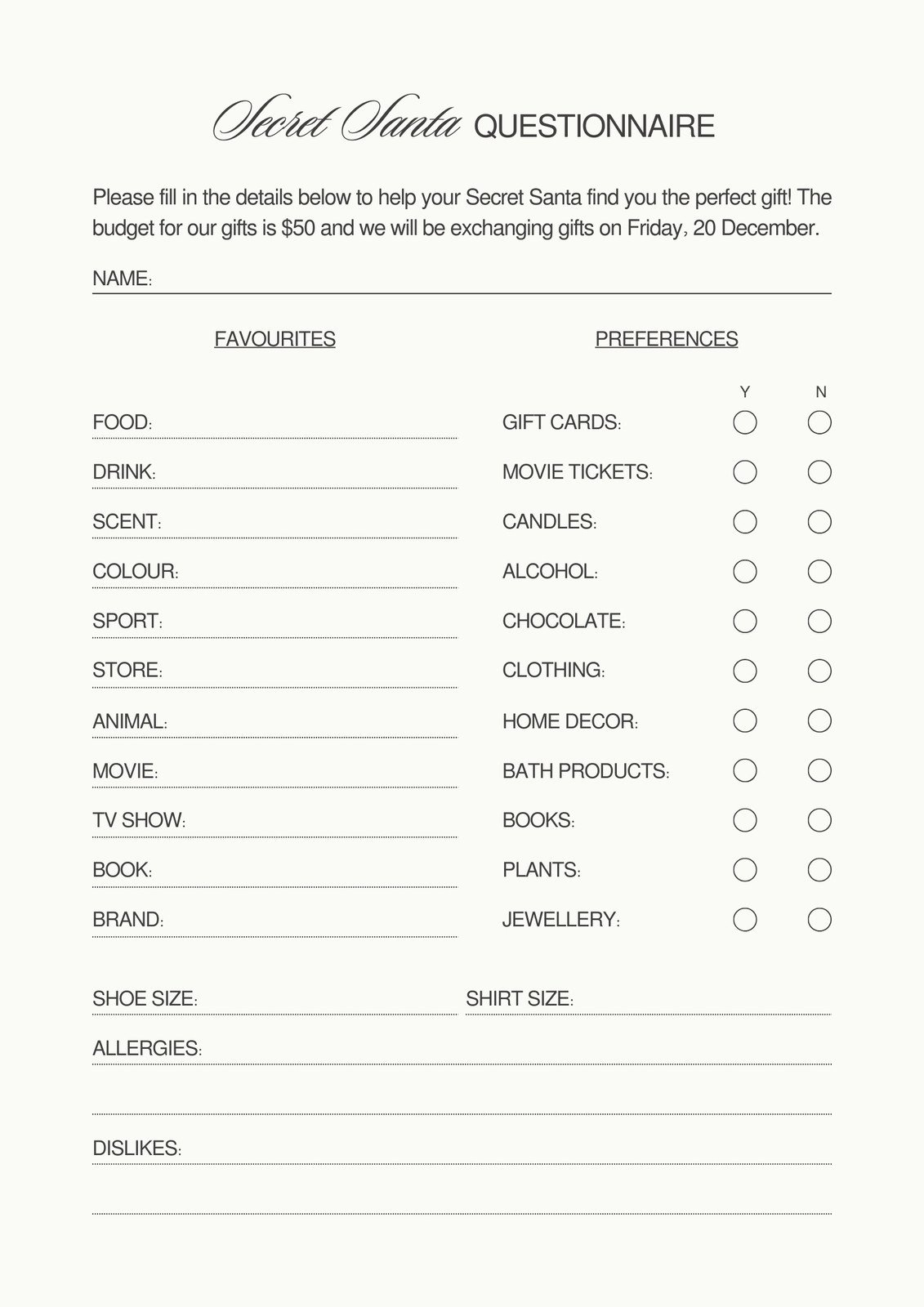 Free And Customizable Secret Santa Templates inside Christmas Gift Exchange List Free Printable