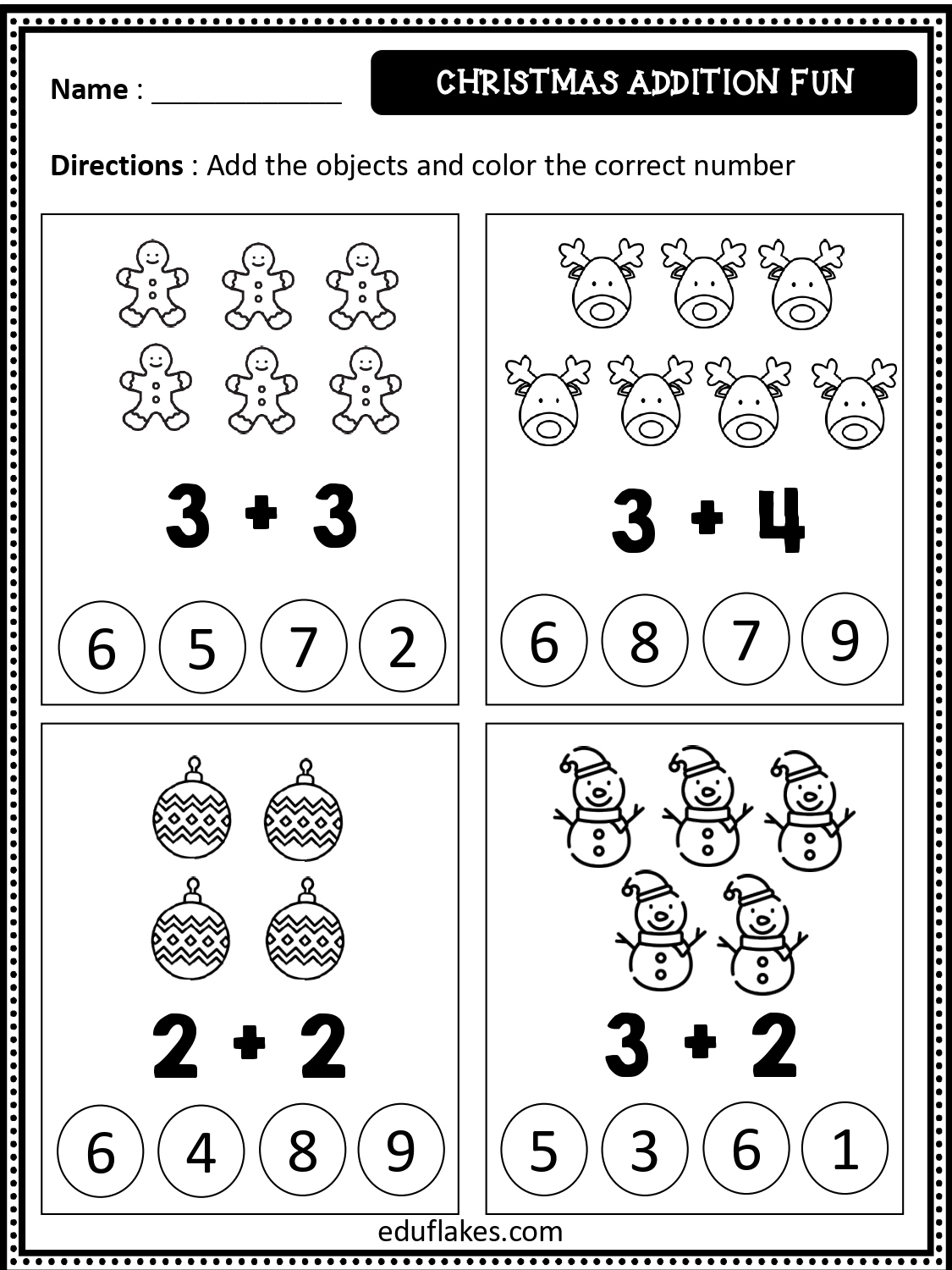 Free Christmas Math Worksheets For Kindergarten - Eduflakes in Printable Christmas Math Sheets