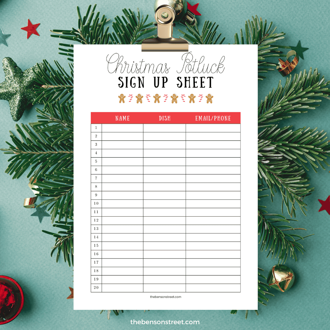Free Christmas Potluck Signup Sheet Printable with Printable Christmas Sign Up Sheets