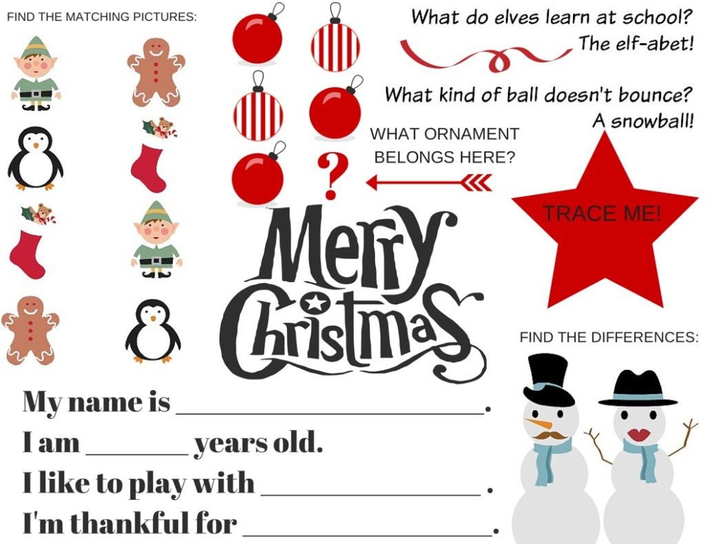 Free Christmas Printables: Activity Placemat & Fill-In-The-Blank intended for Christmas Fill in the Blank Stories Printable