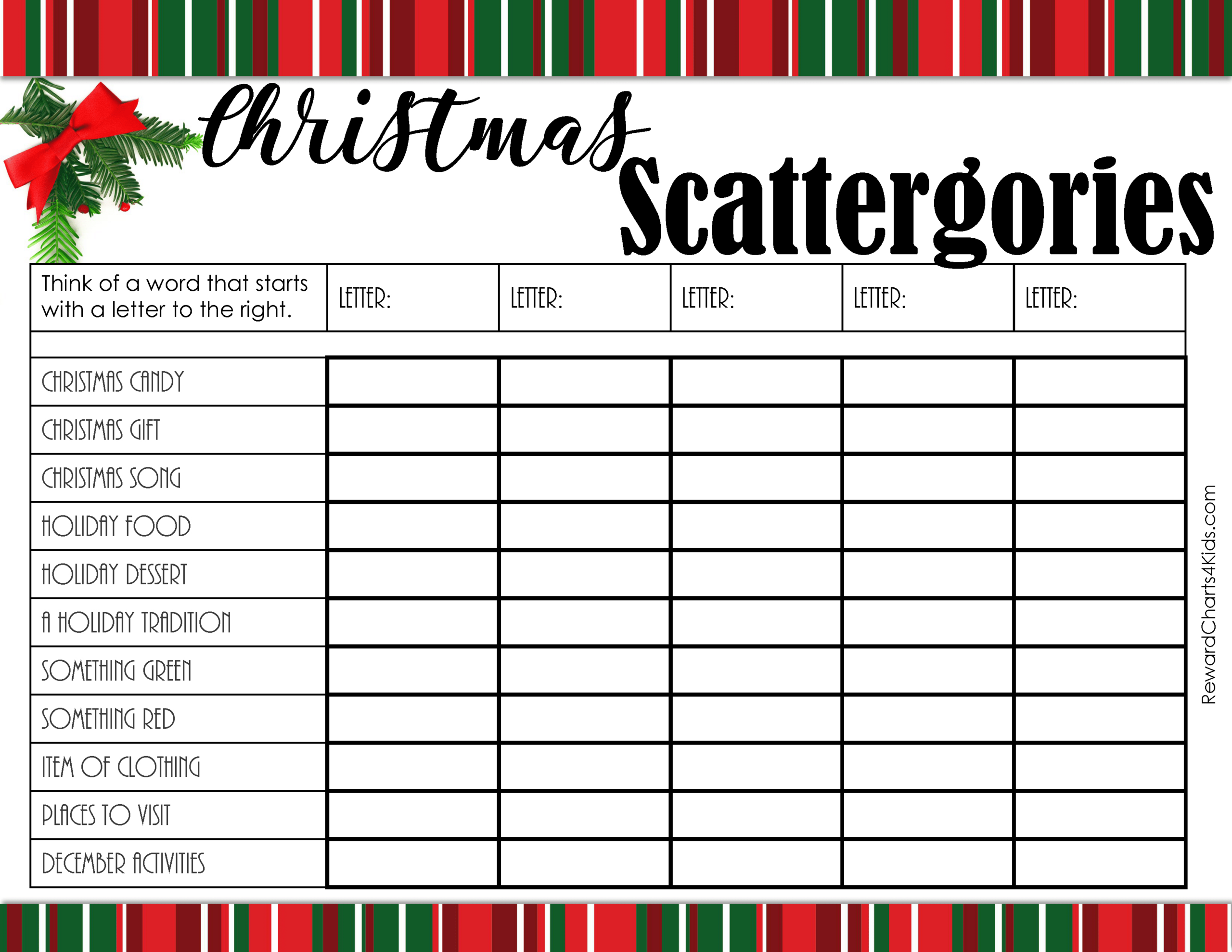Free Christmas Scattergories Printable &amp;amp; List in Free Printable Christmas Scattergories Sheets