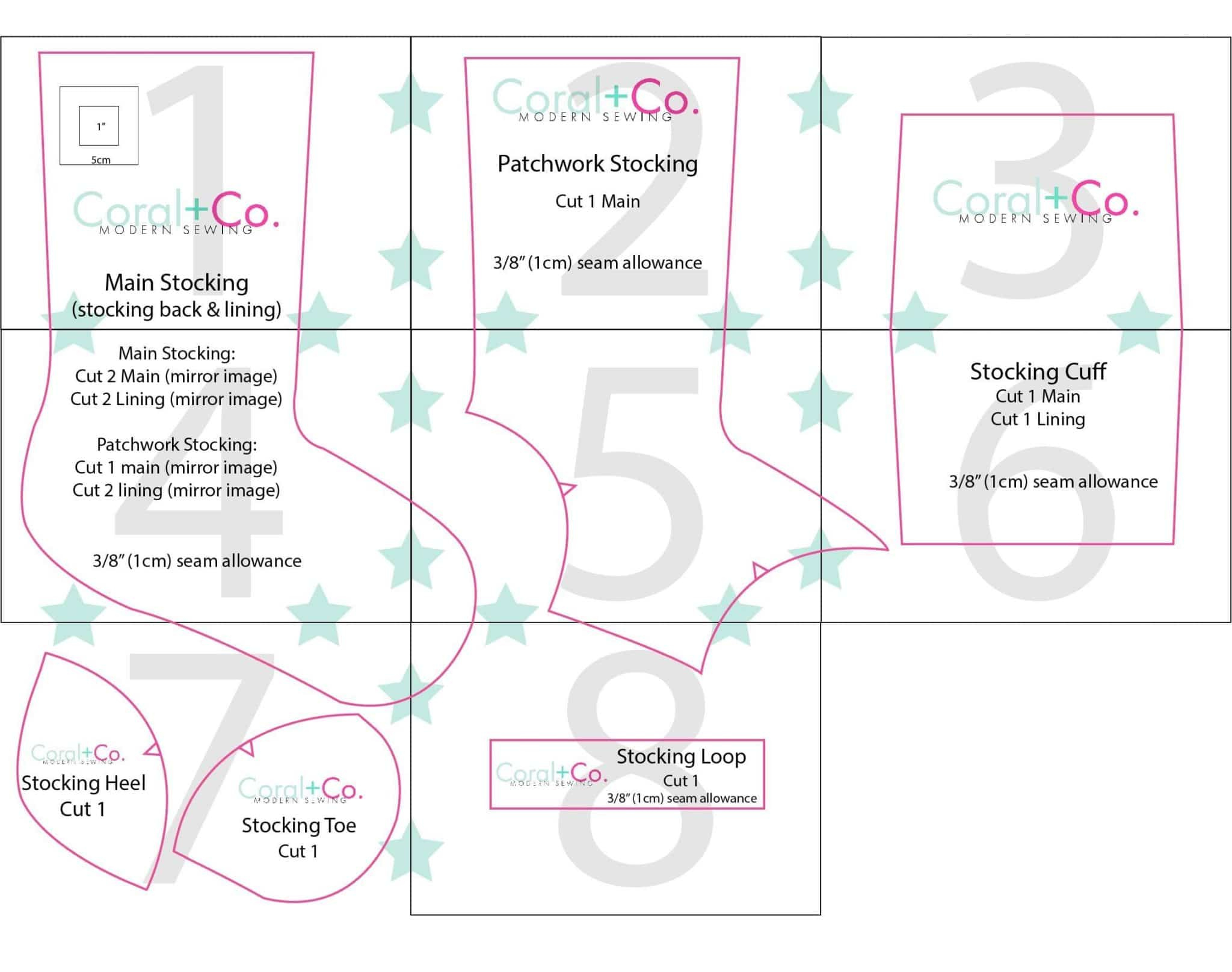 Free Christmas Stocking Sewing Pattern With Toe Patch - Coral + Co. throughout Sewing Template Print Free Printable Christmas Stocking Pattern