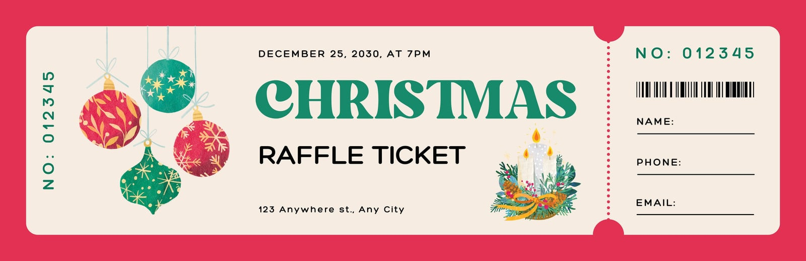 Free Christmas Ticket Templates To Edit And Print | Canva inside Christmas Raffle Ticket Printable